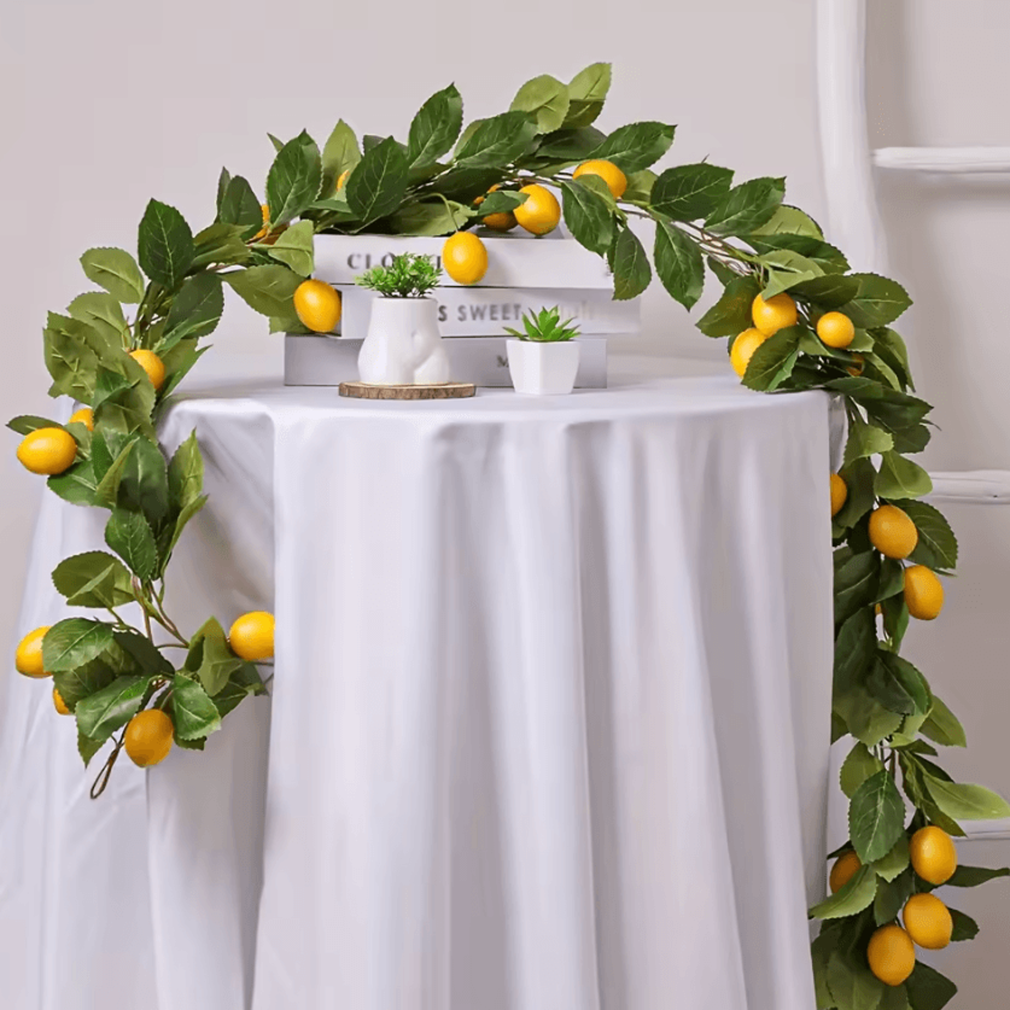 artificial lemon wreath with green leaves for door and wall