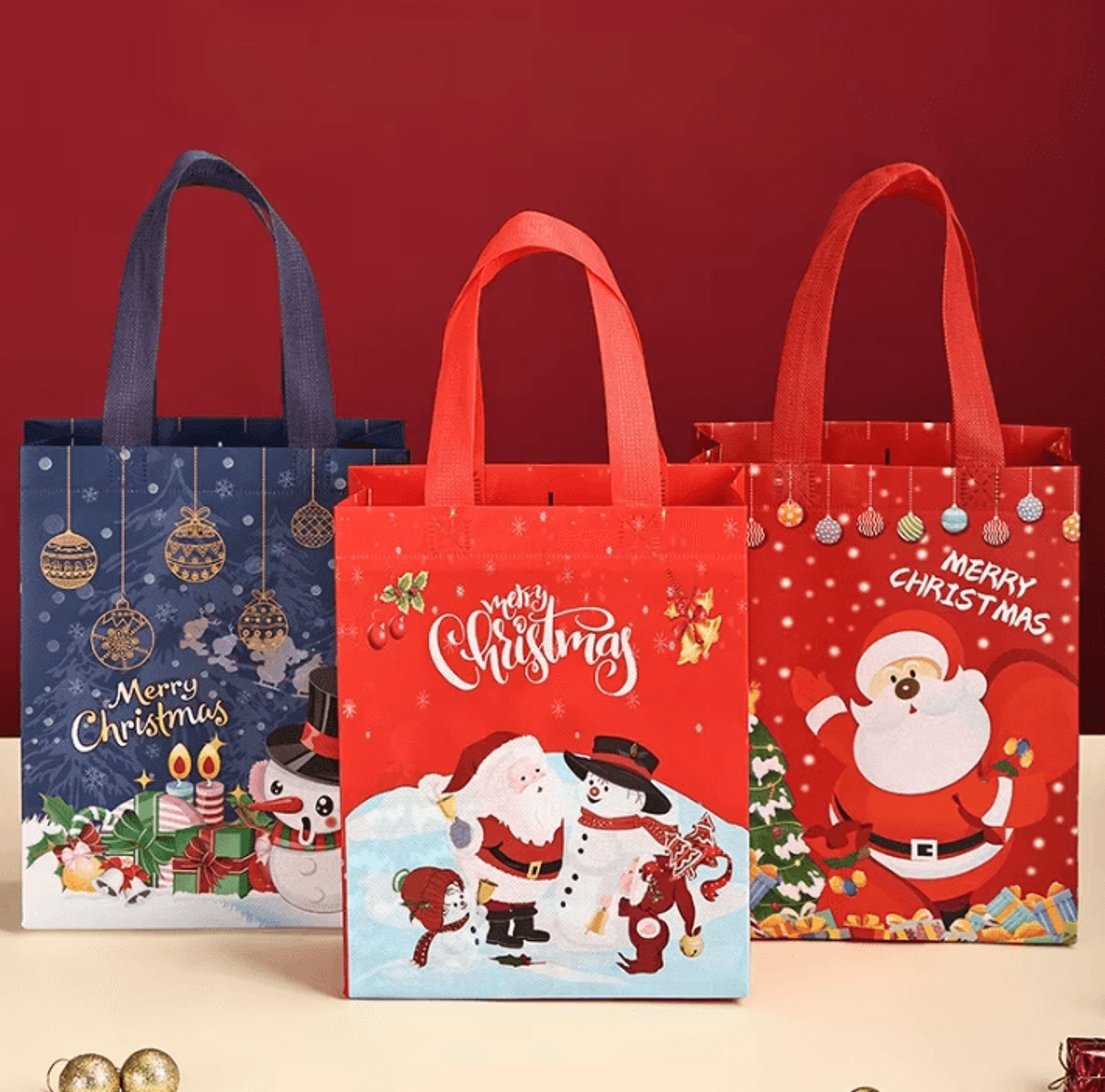 3pcs reusable christmas gift bags with handles