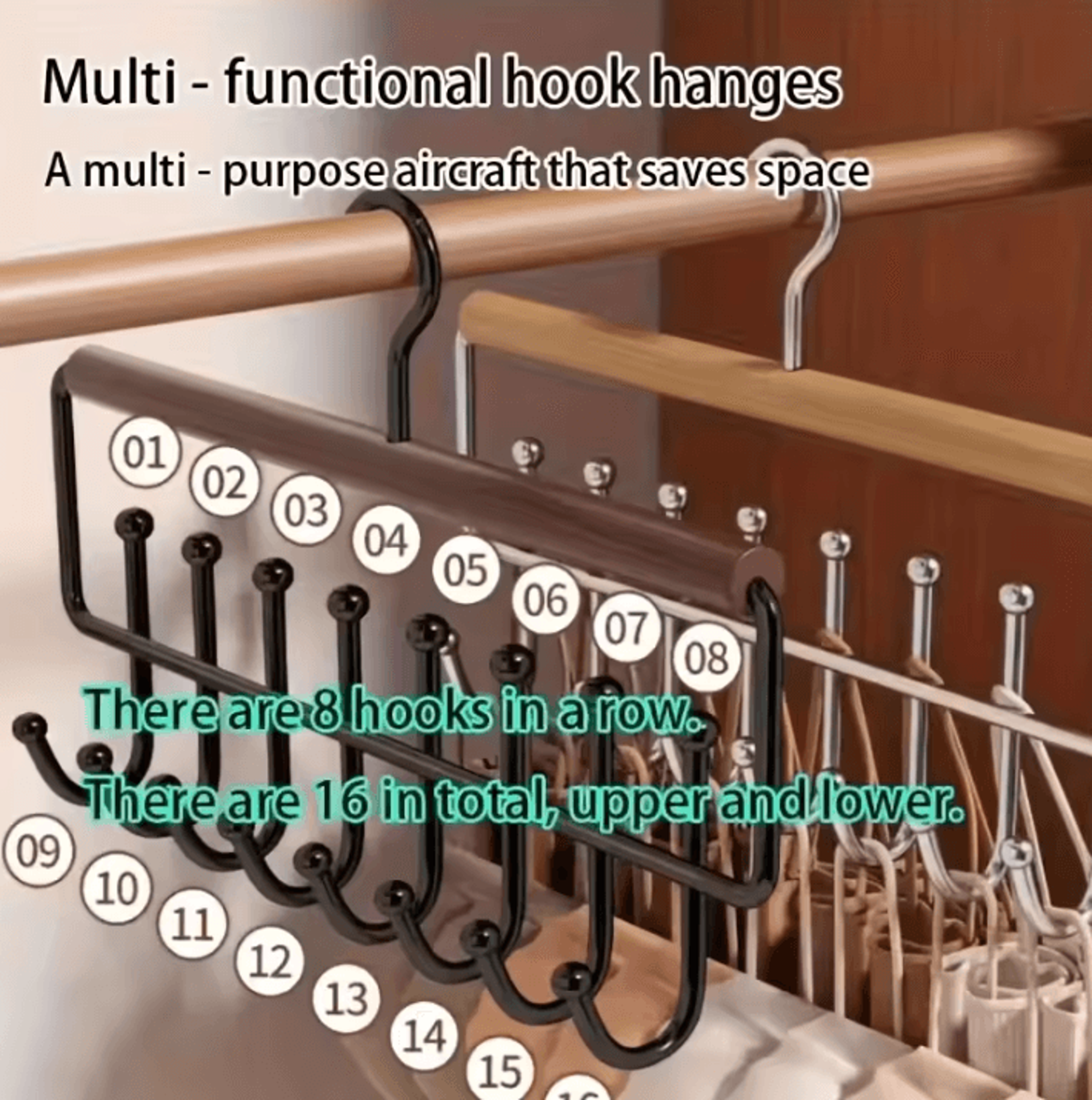 Wall Mounted Metal Storage Rack With 8 Hooks 3