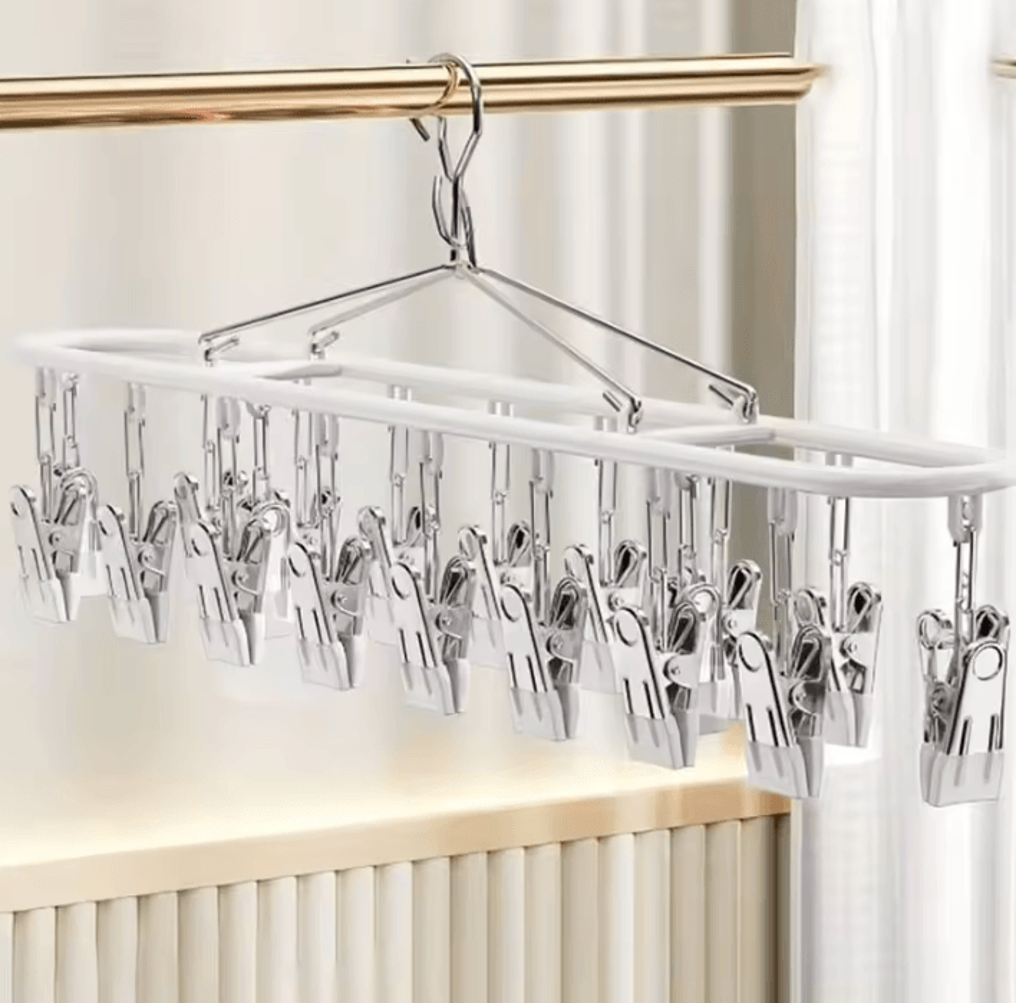 Stainless Steel Clothes And Socks Drying Rack With Windproof Hook 6