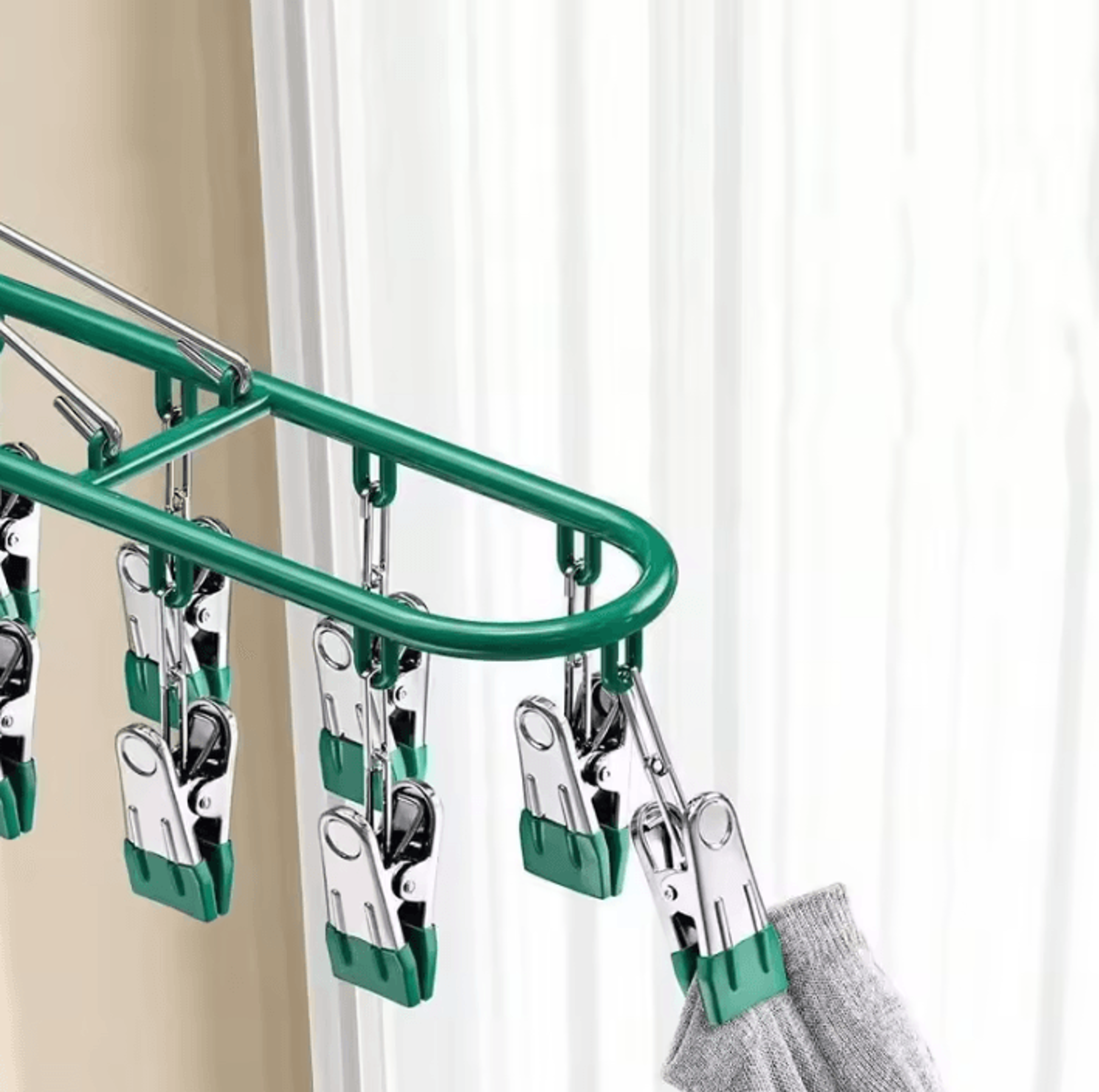 Stainless Steel Clothes And Socks Drying Rack With Windproof Hook 5