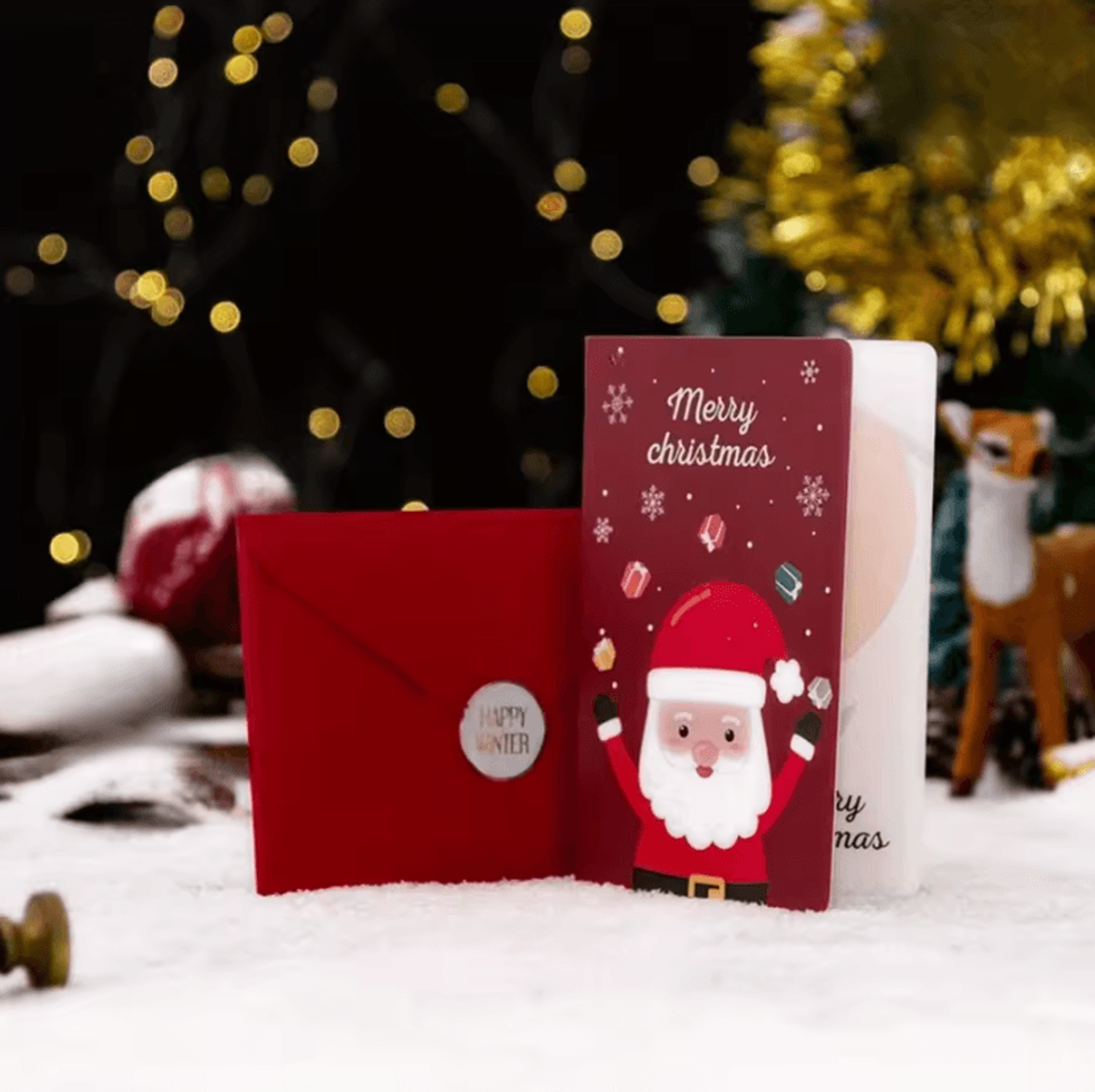 3D Pop Up Christmas Cards With Envelopes And Sealing Stickers 2