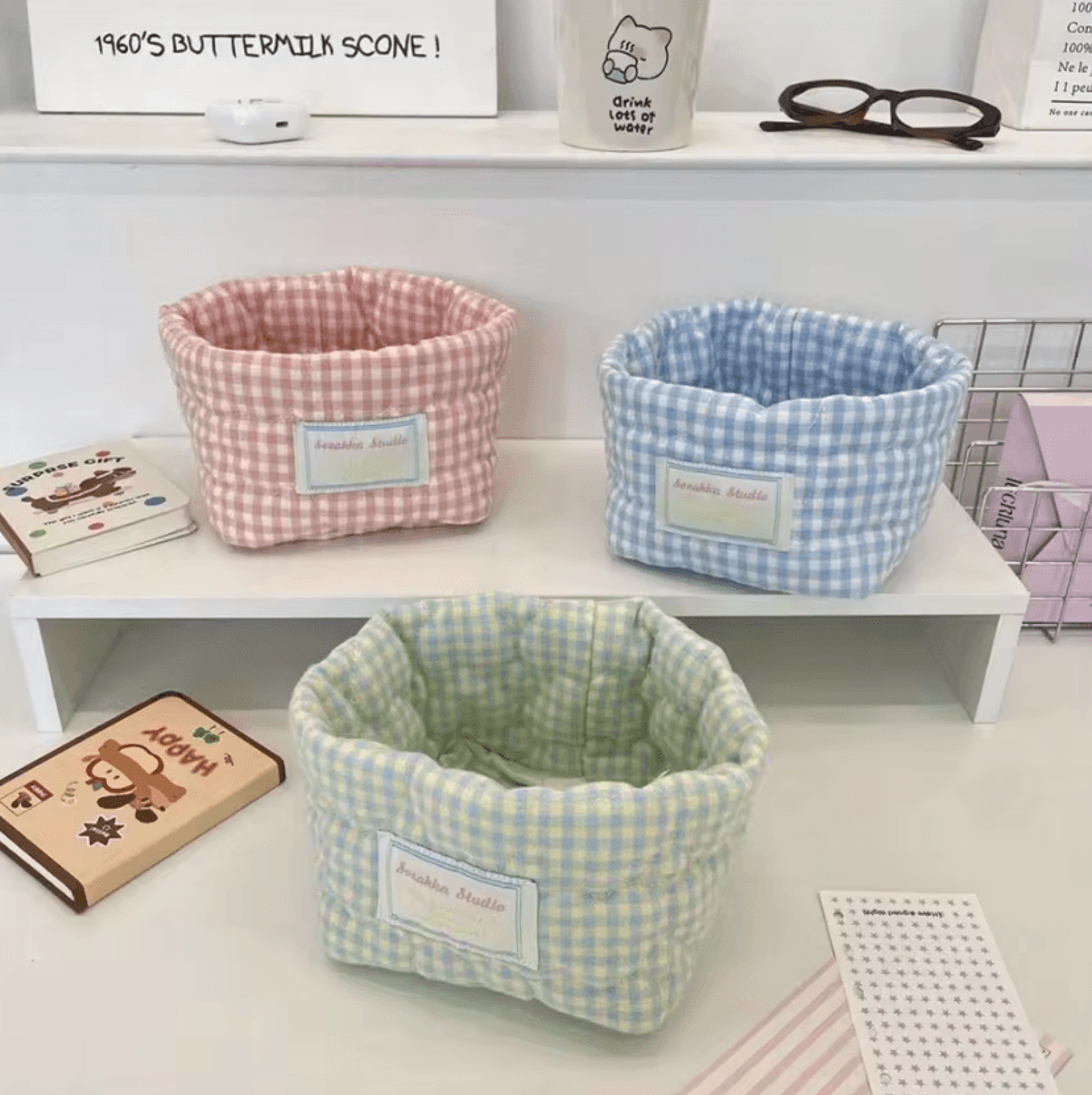 Checkered Heart Foldable Quilted Storage Basket 3