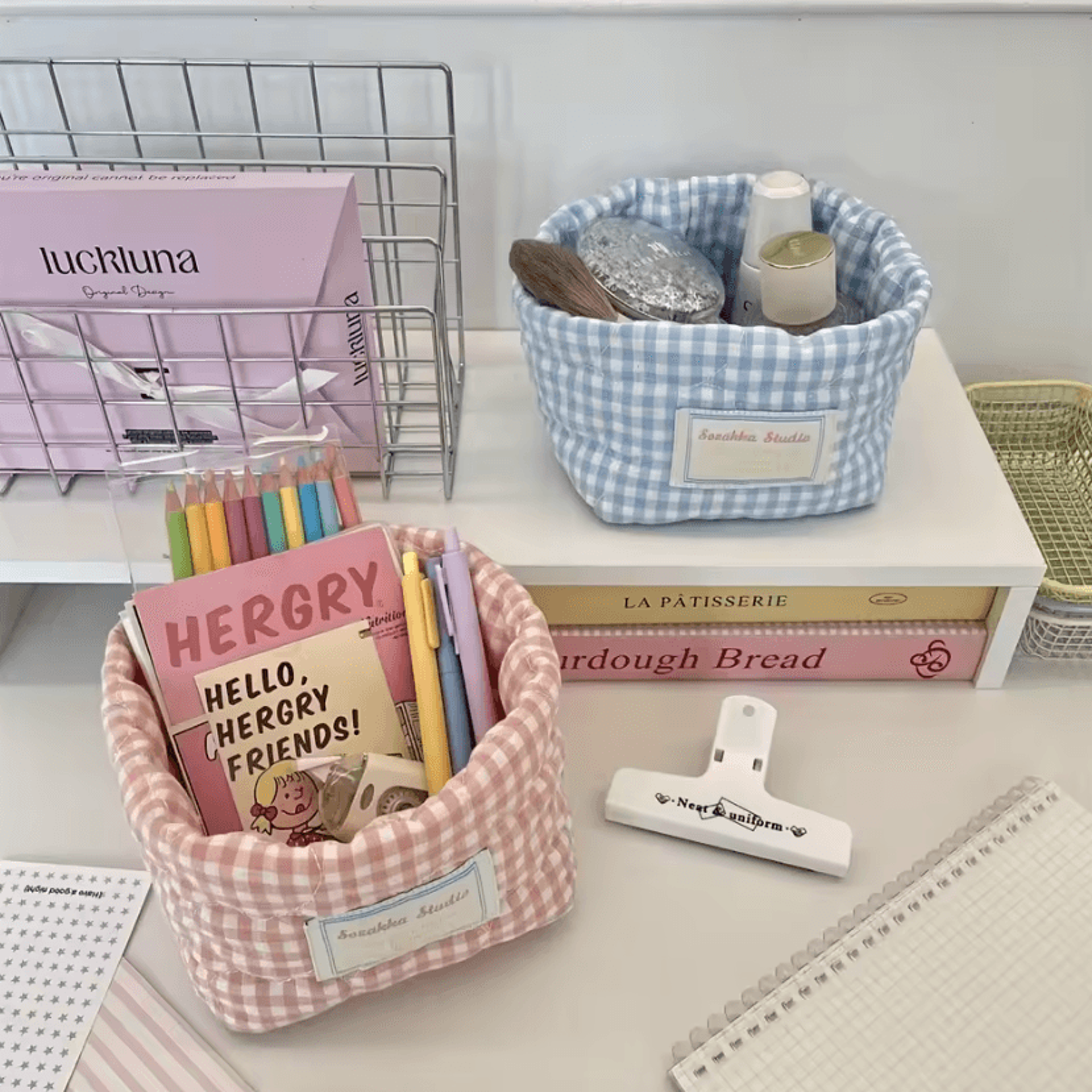 Checkered Heart Foldable Quilted Storage Basket 0