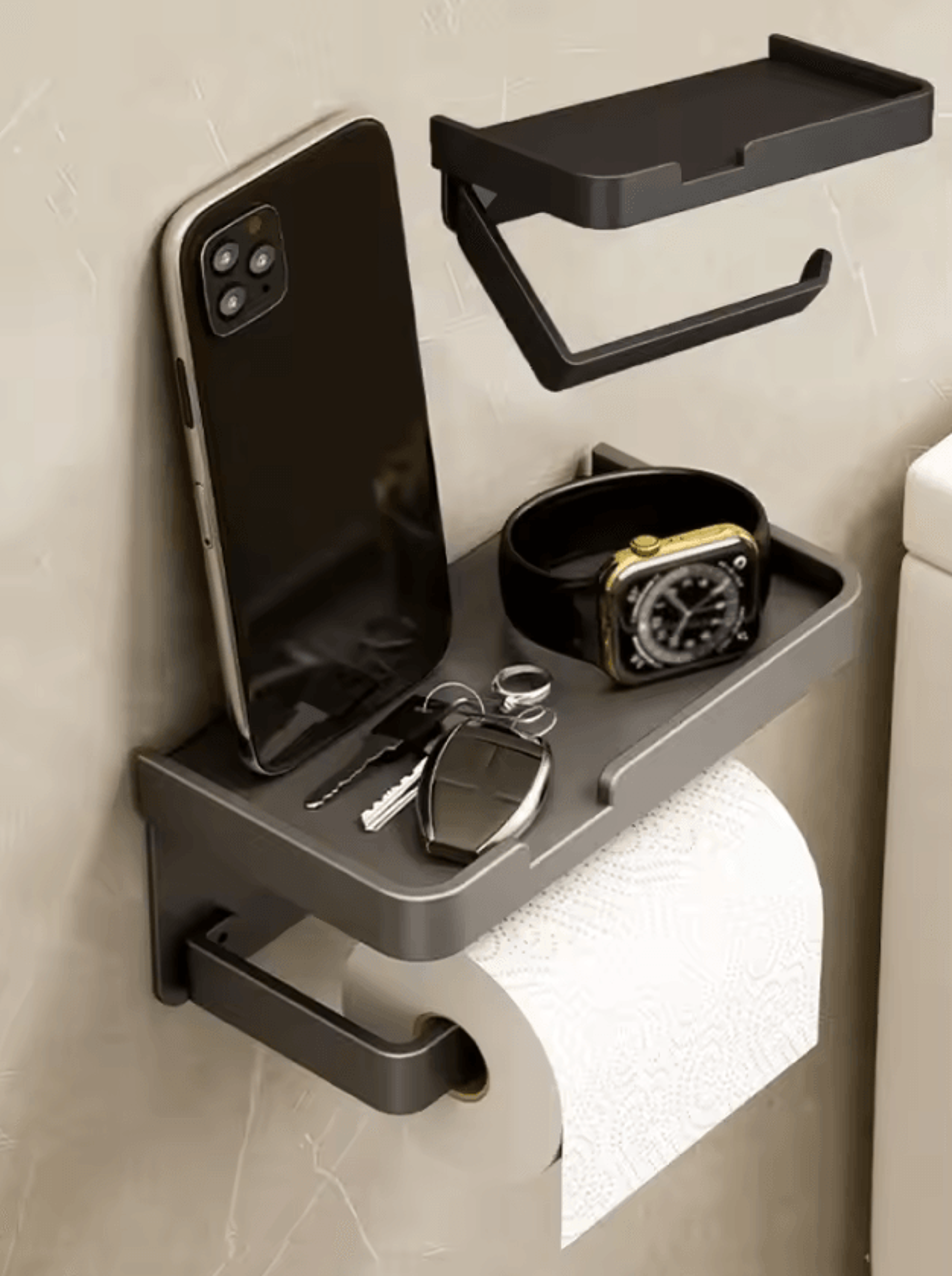 Wall Mounted Toilet Paper Holder With Storage Shelf 0