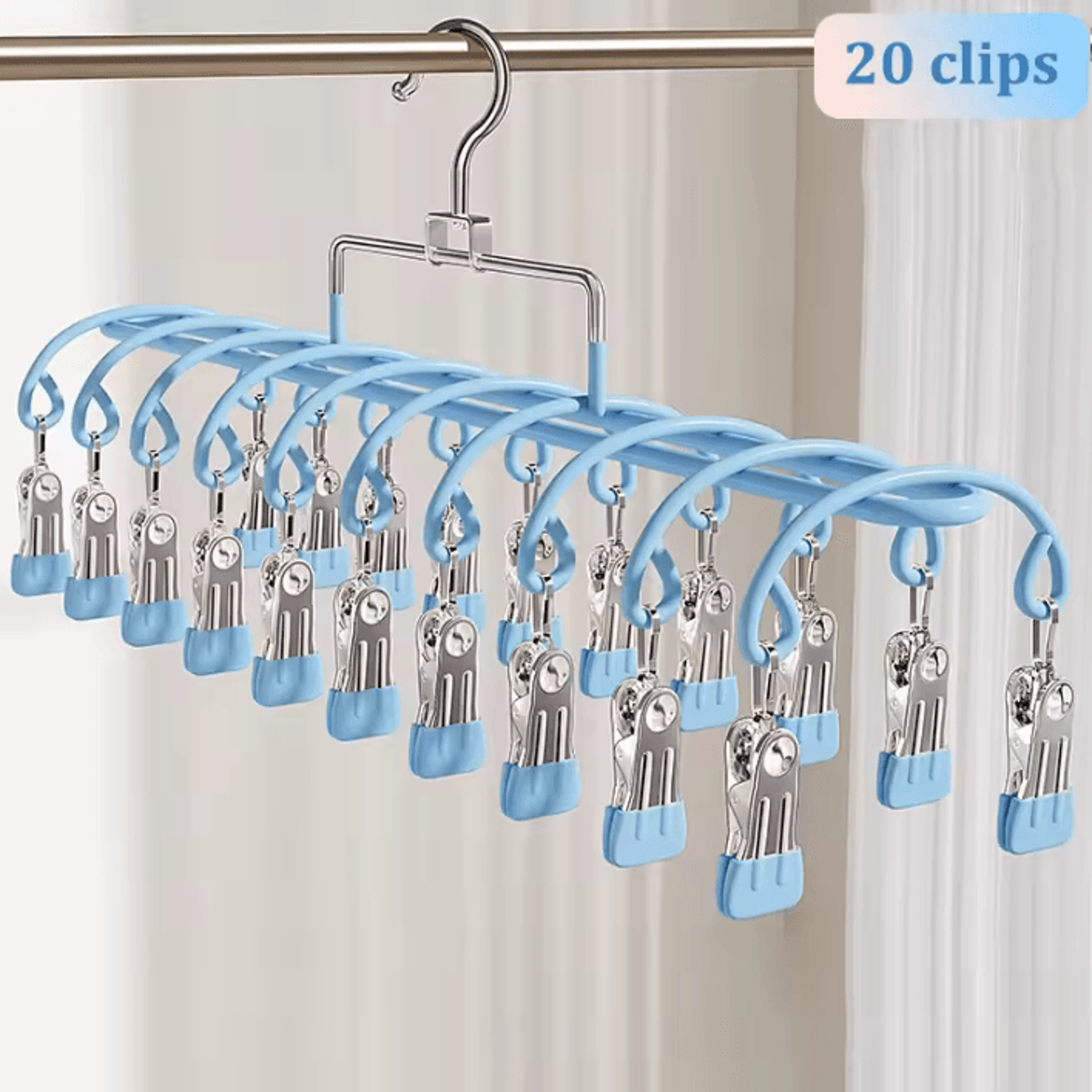 20 Clip Portable Sock Drying Rack Stainless Steel Laundry Hanger 5