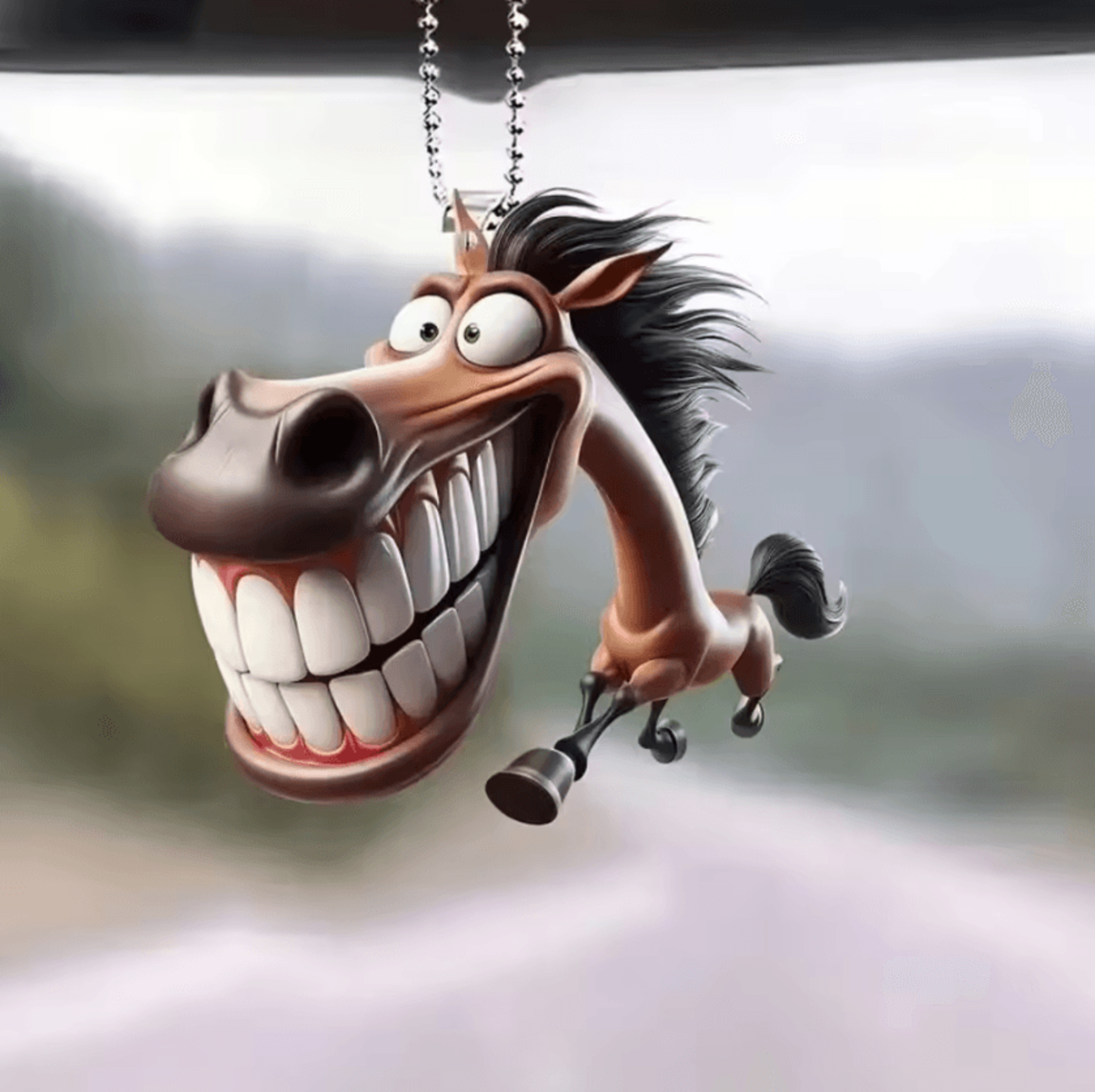 Funny Large Mouth Horse Acrylic Keychain And Car Pendant 1