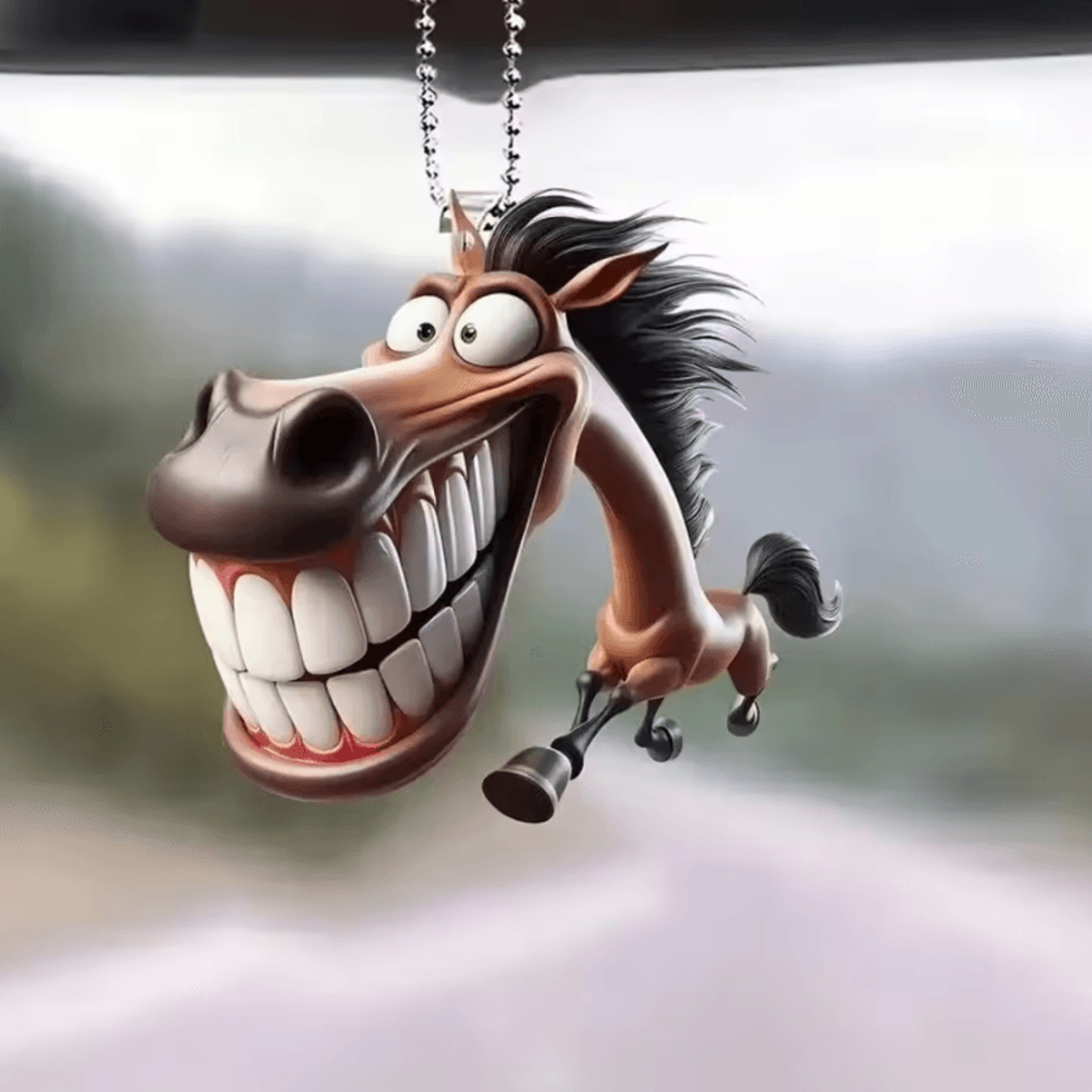 Funny Large Mouth Horse Acrylic Keychain And Car Pendant 2
