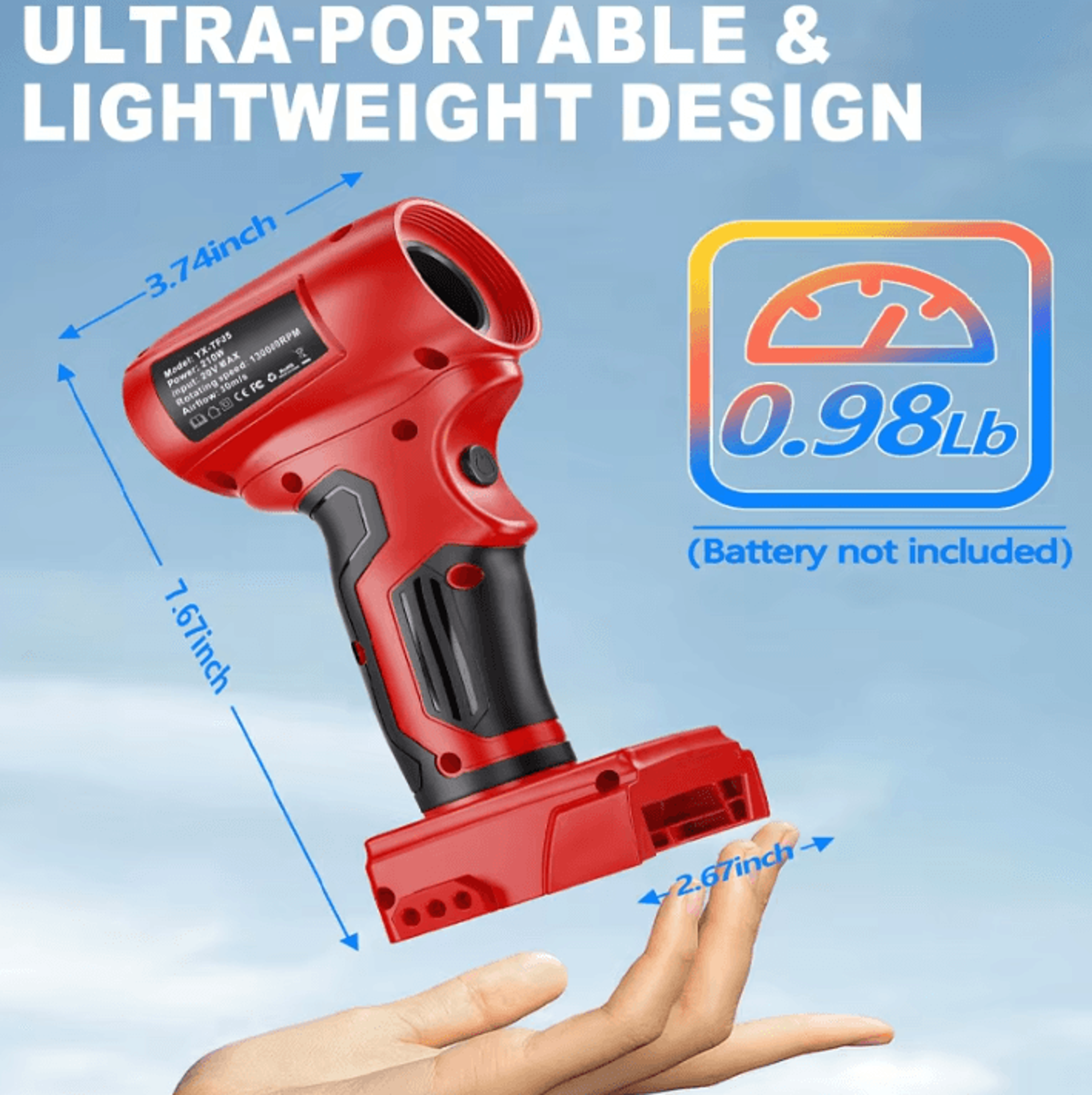 210W High Speed Mini Jet Blower For Milwaukee 18V Battery 2