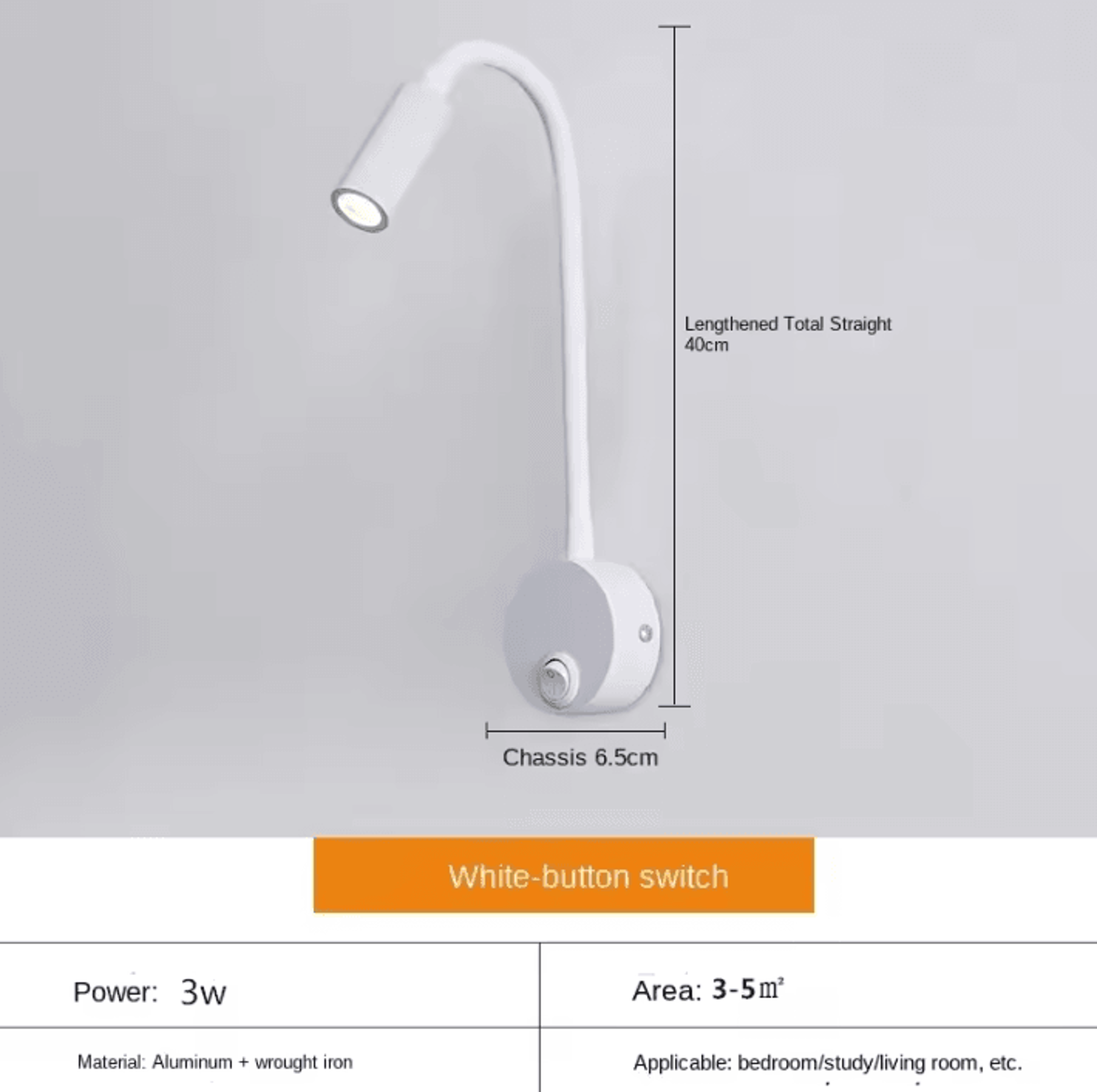 3W Rotatable Gooseneck LED Reading Wall Lamp 7