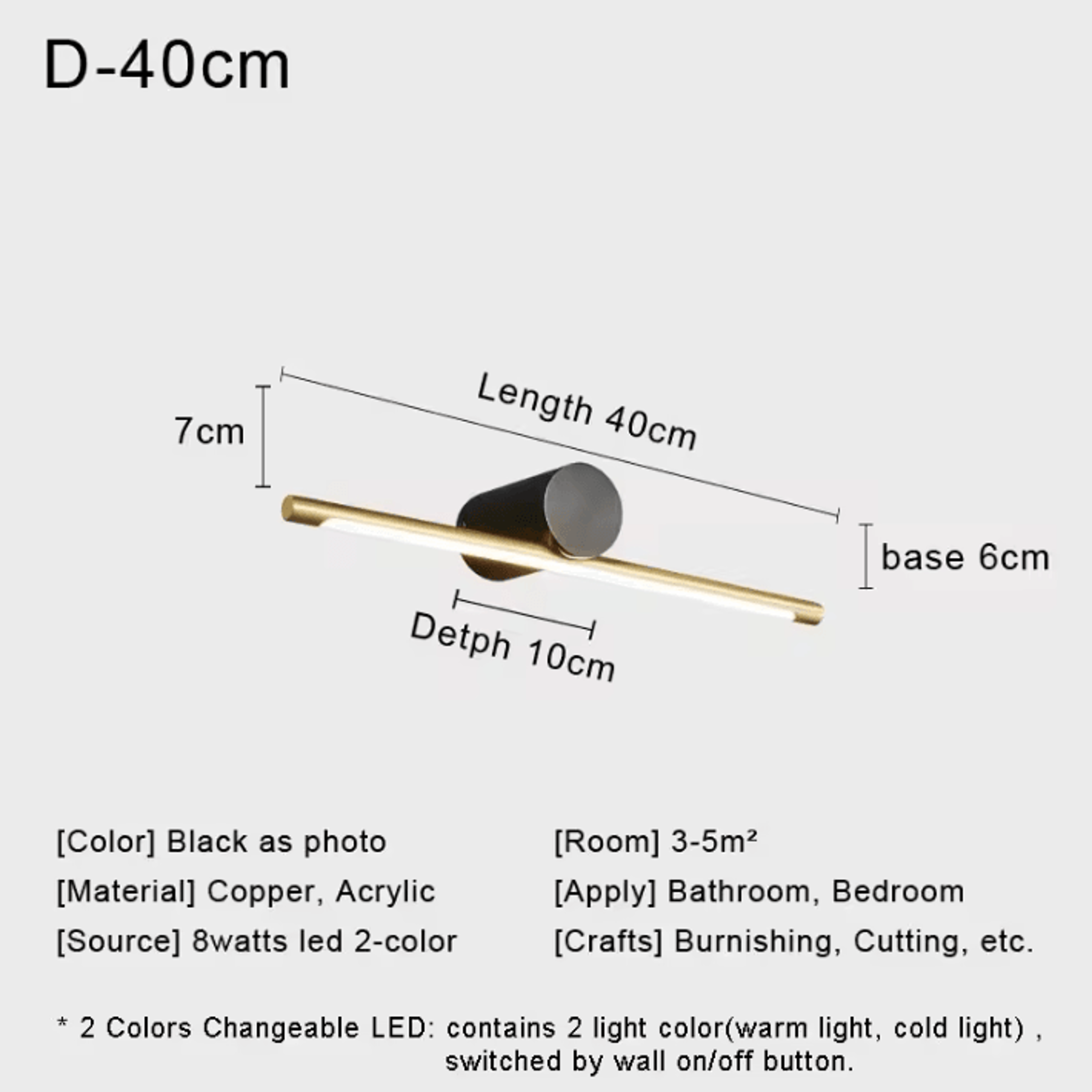 Nordic Copper LED Mirror Wall Light Modern Bedside Sconce 2