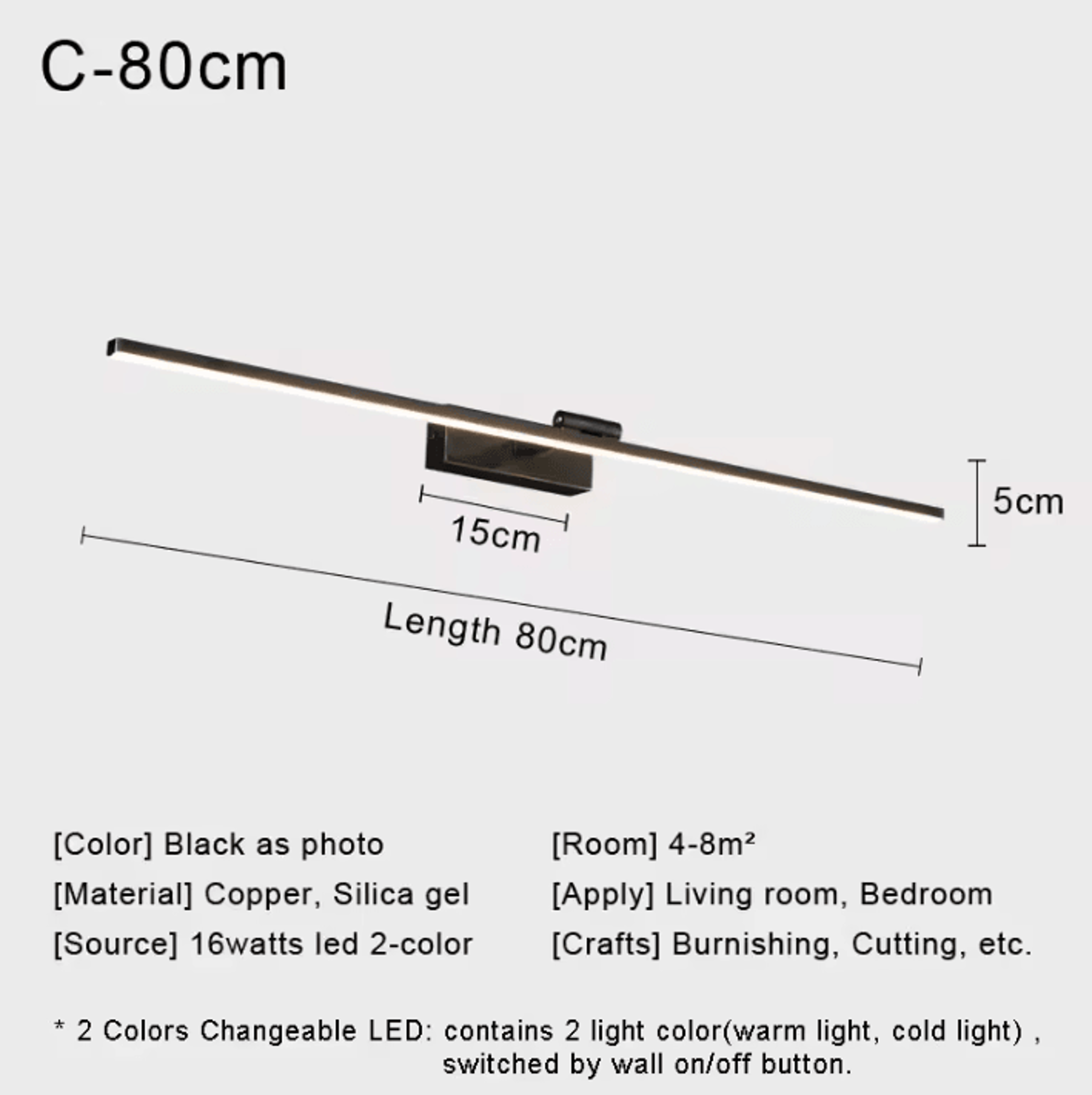 Nordic Copper LED Mirror Wall Light Modern Bedside Sconce 7