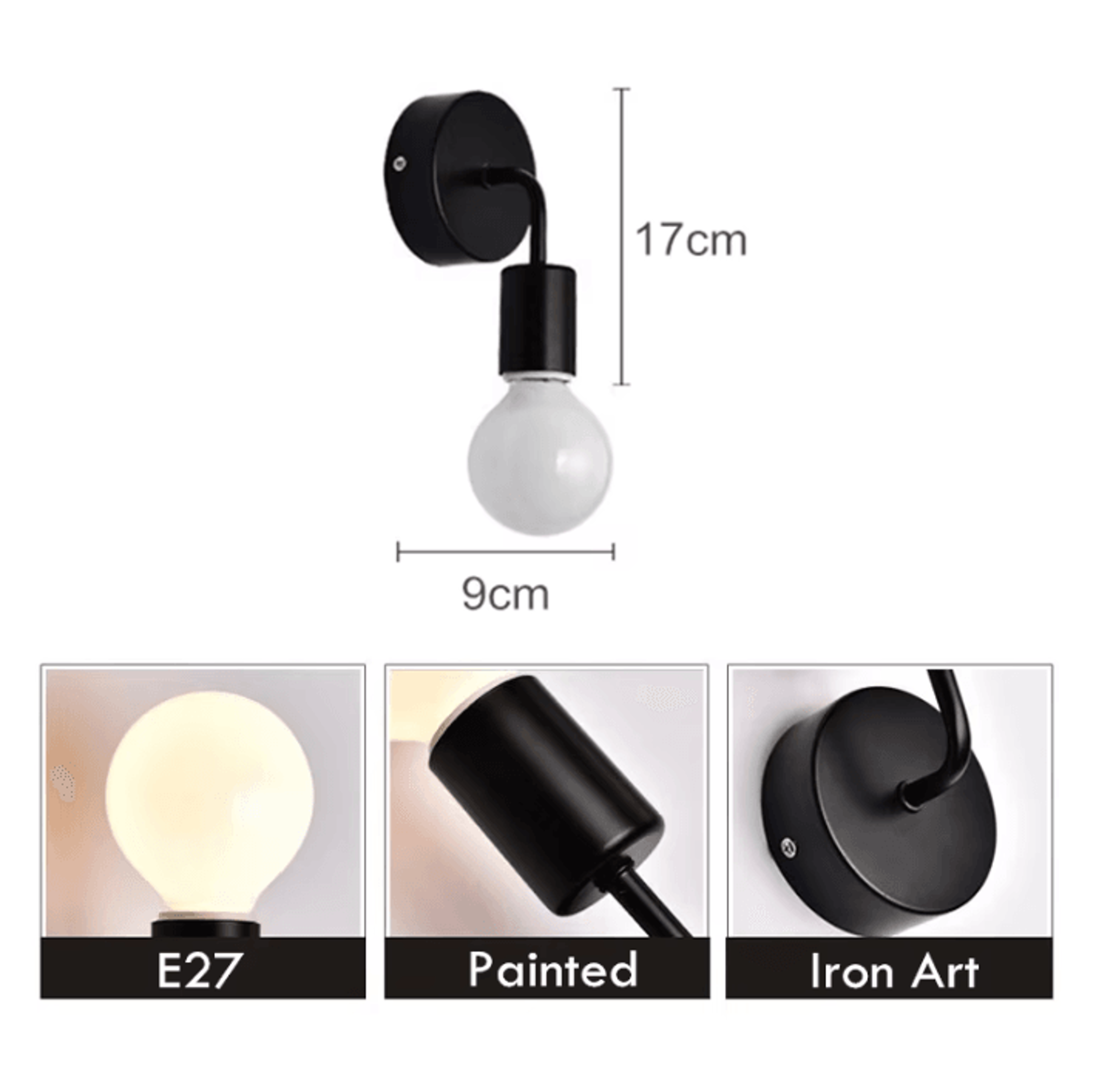 Nordic Black Iron E27 Wall Sconce 5