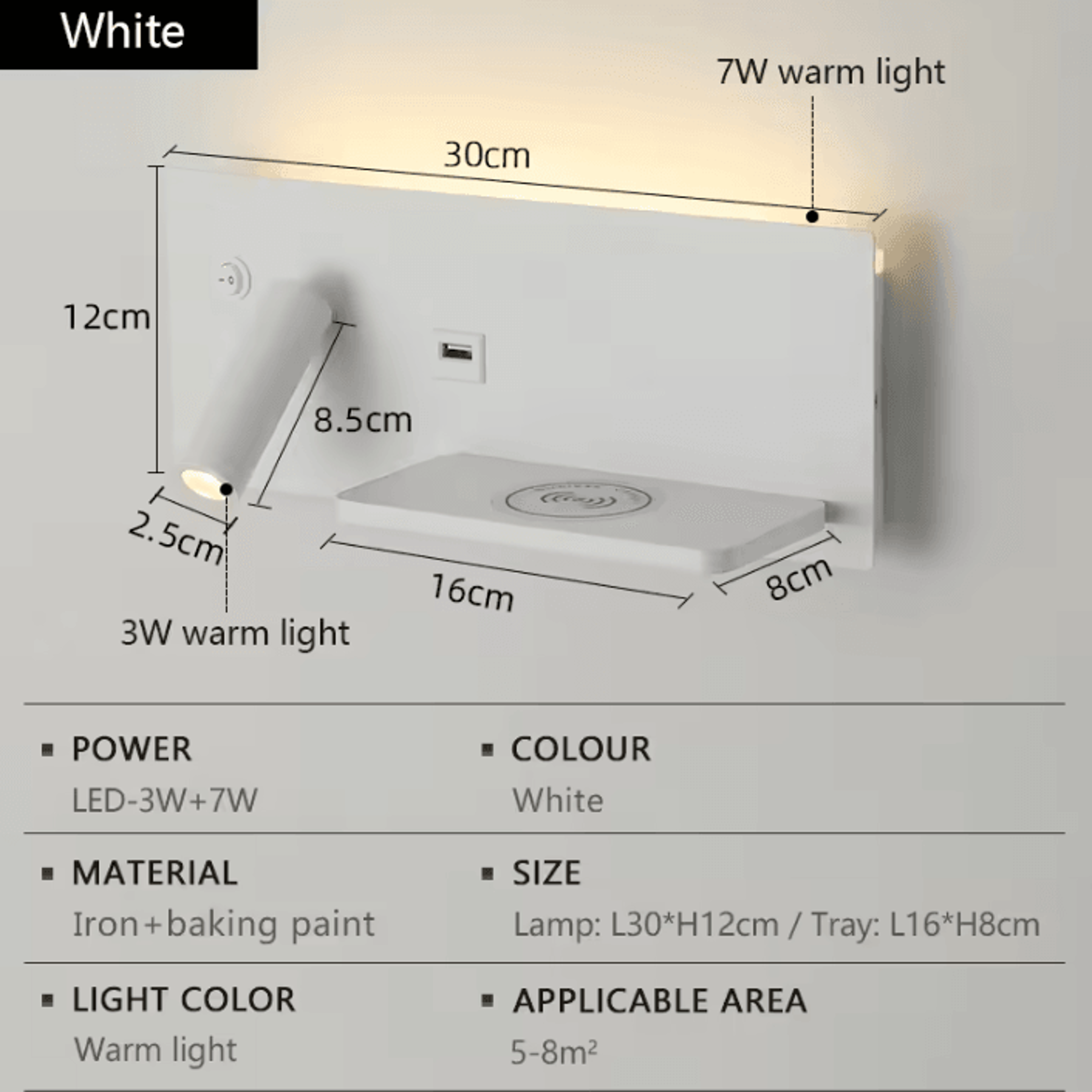 Modern LED Wall Light With USB Charging Port 4