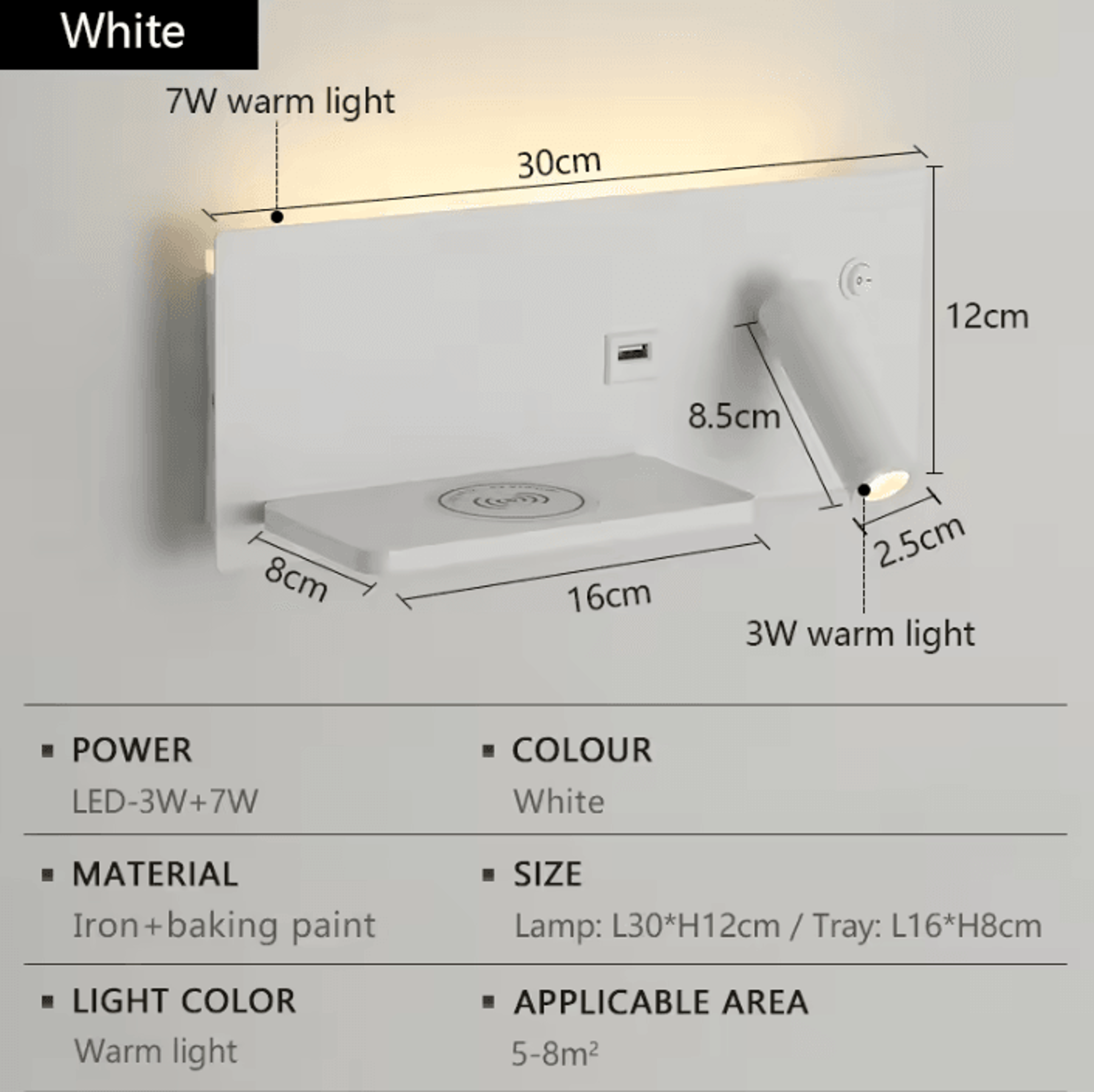 Modern LED Wall Light With USB Charging Port 7