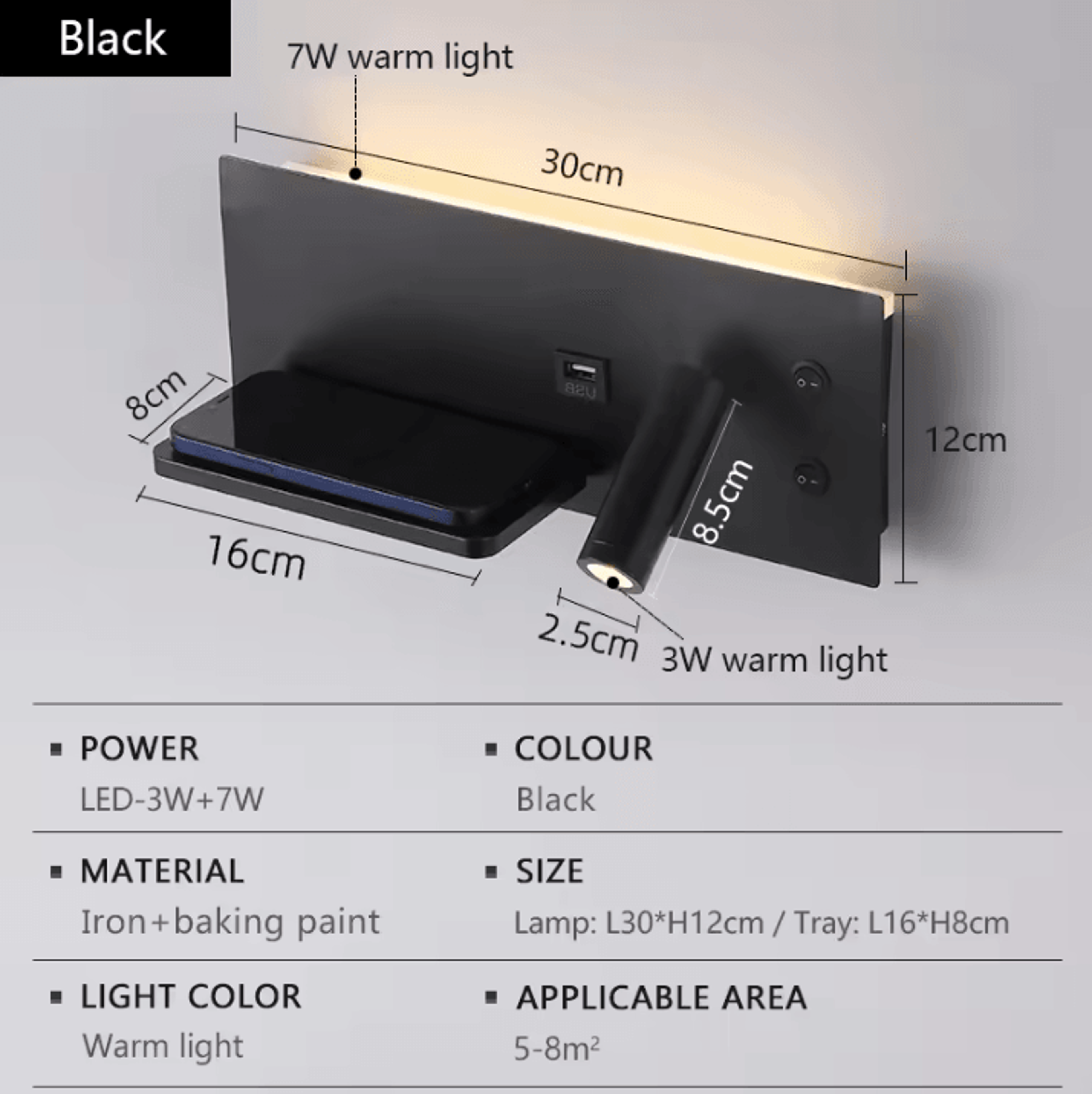 Modern LED Wall Light With USB Charging Port 5