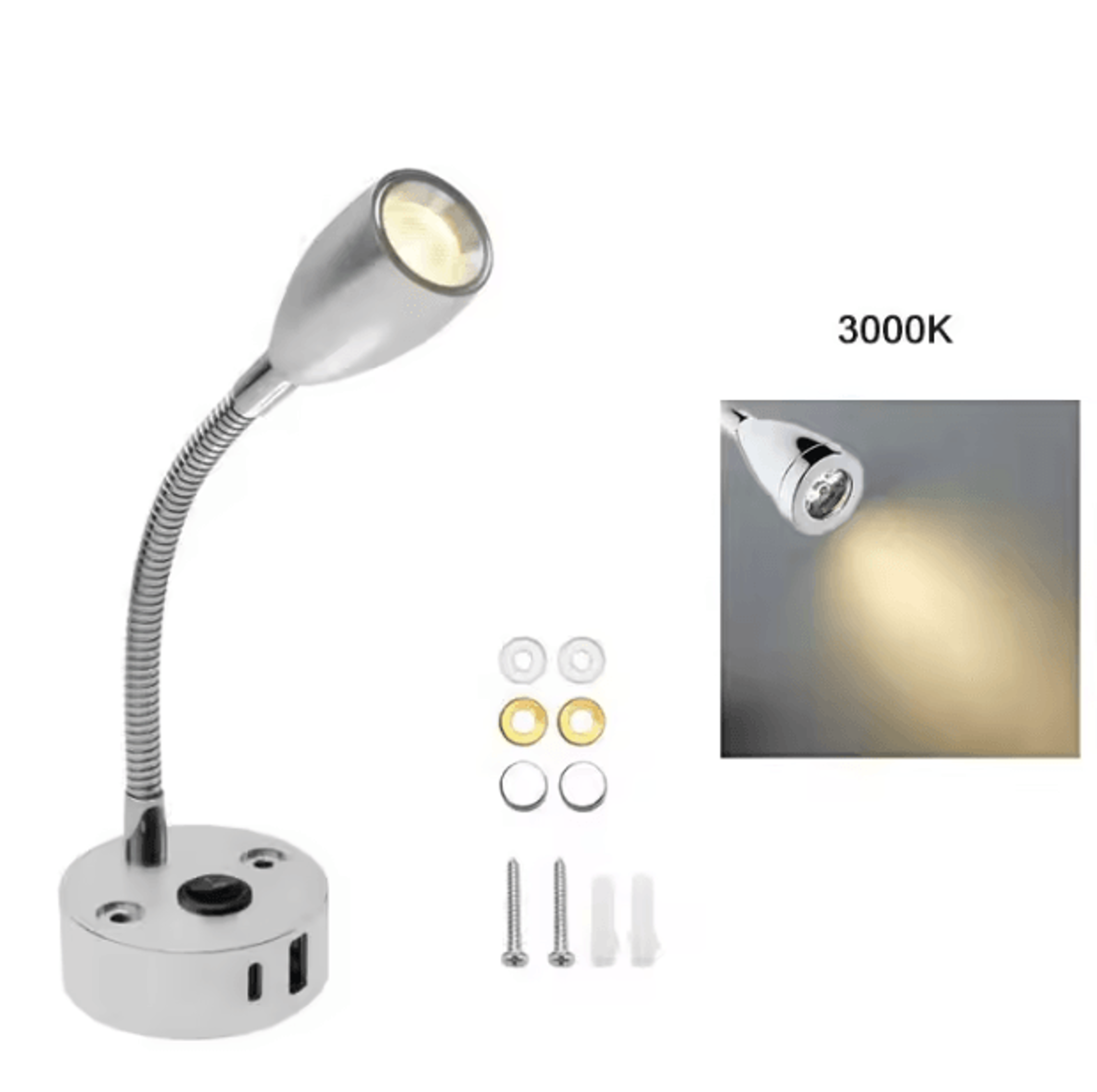 12V 24V Flexible Gooseneck RV Reading Light With USB C 8