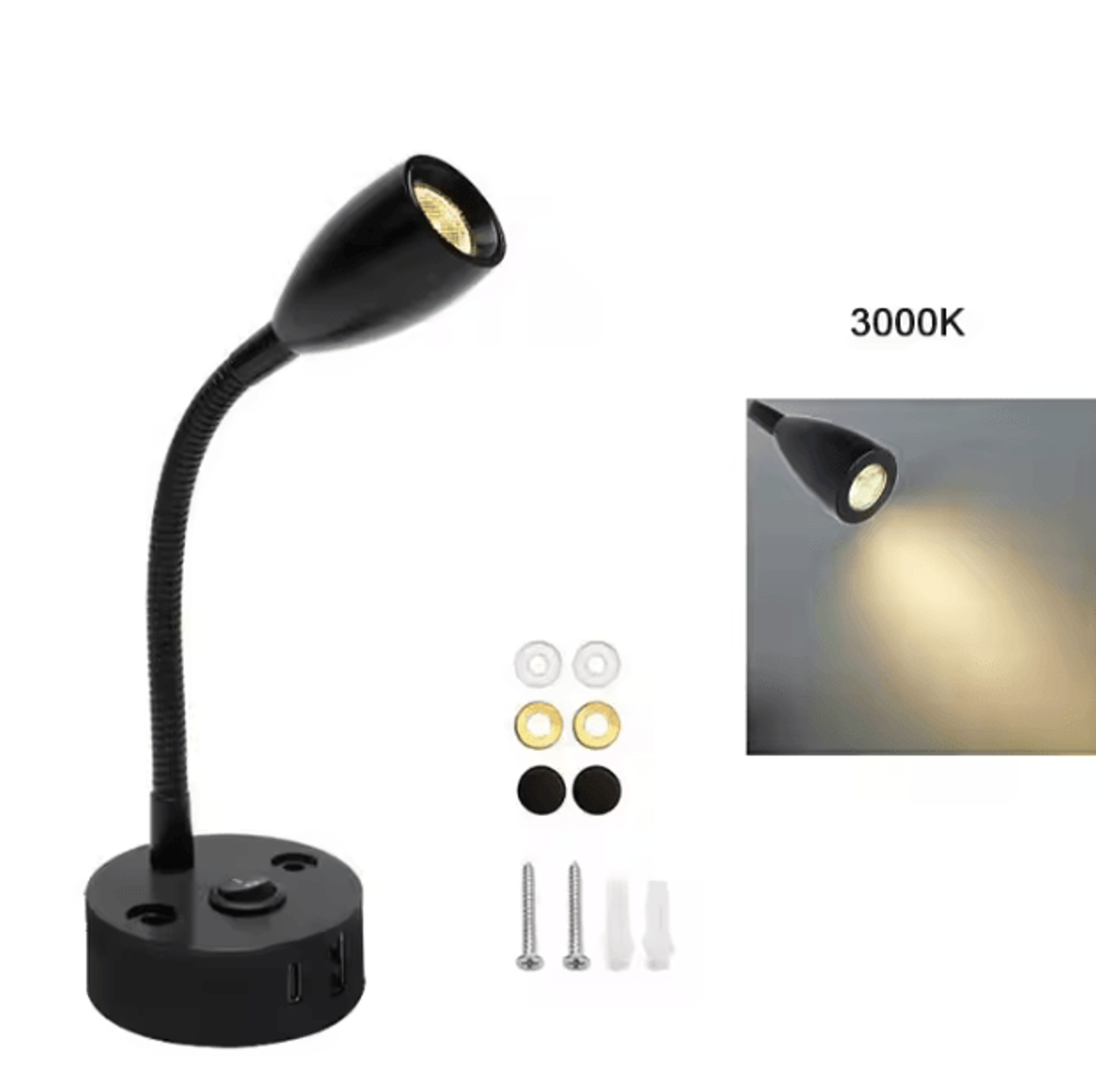 12V 24V Flexible Gooseneck RV Reading Light With USB C 6