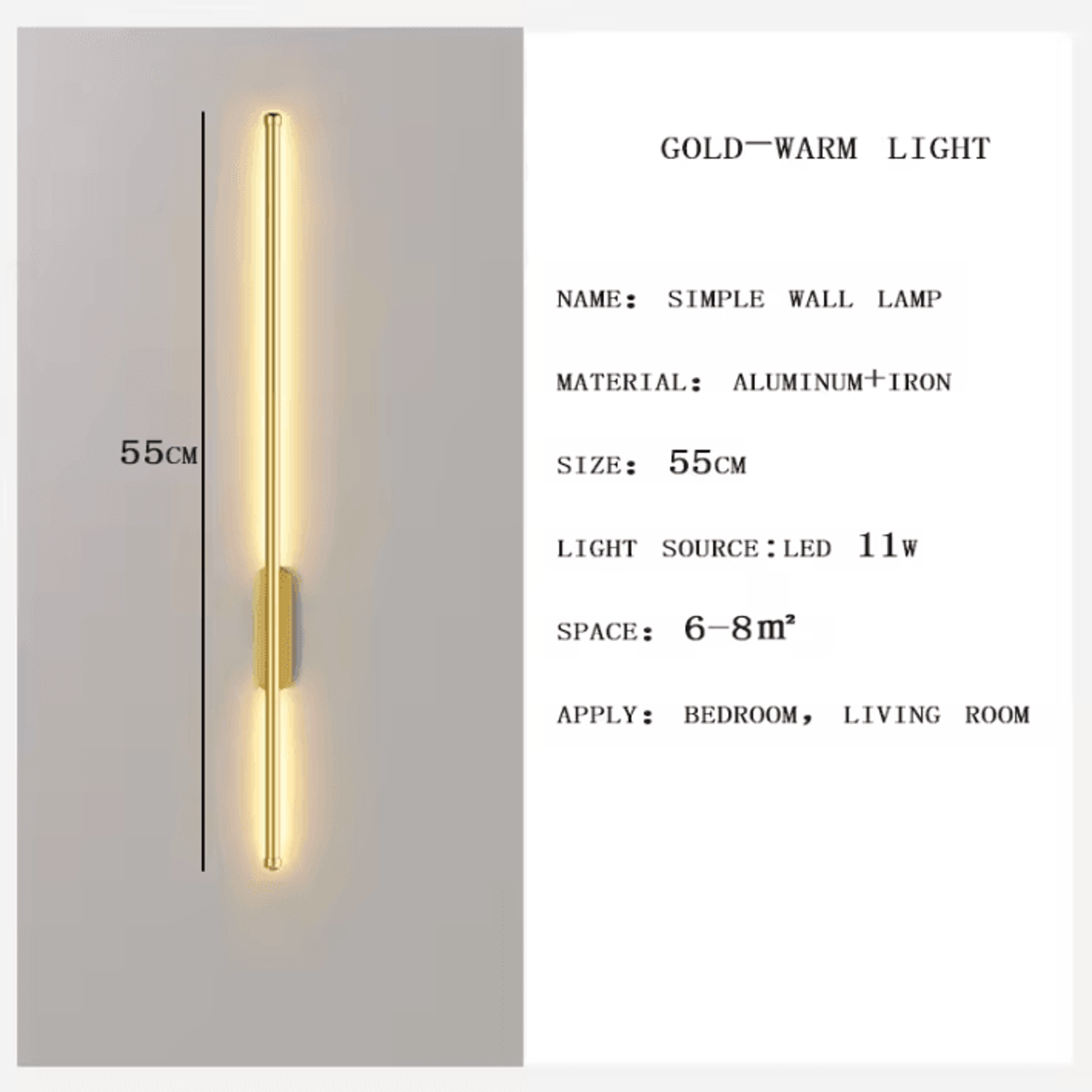 Modern Black Gold LED Strip Wall Sconce 5