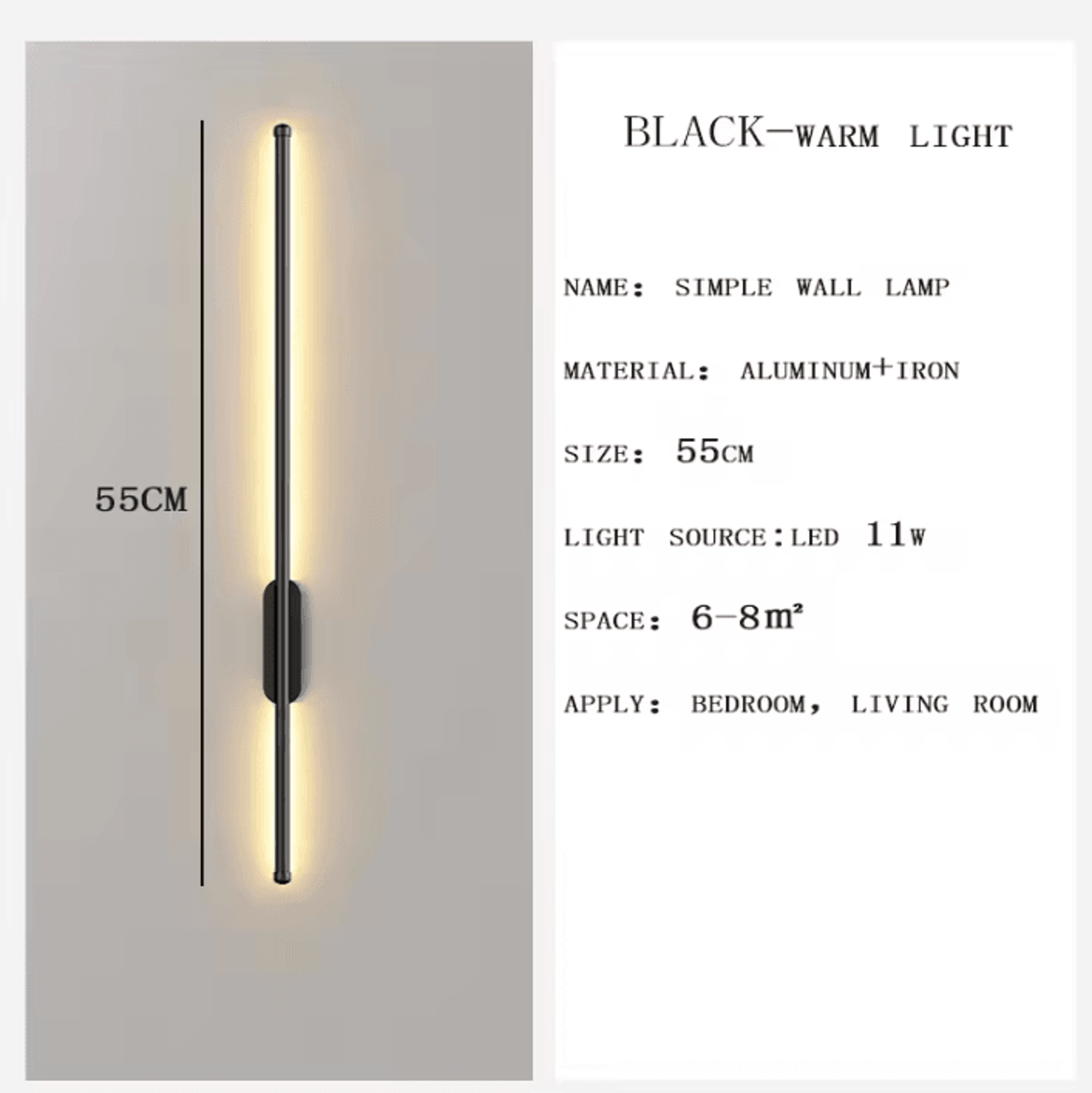 Modern Black Gold LED Strip Wall Sconce 3