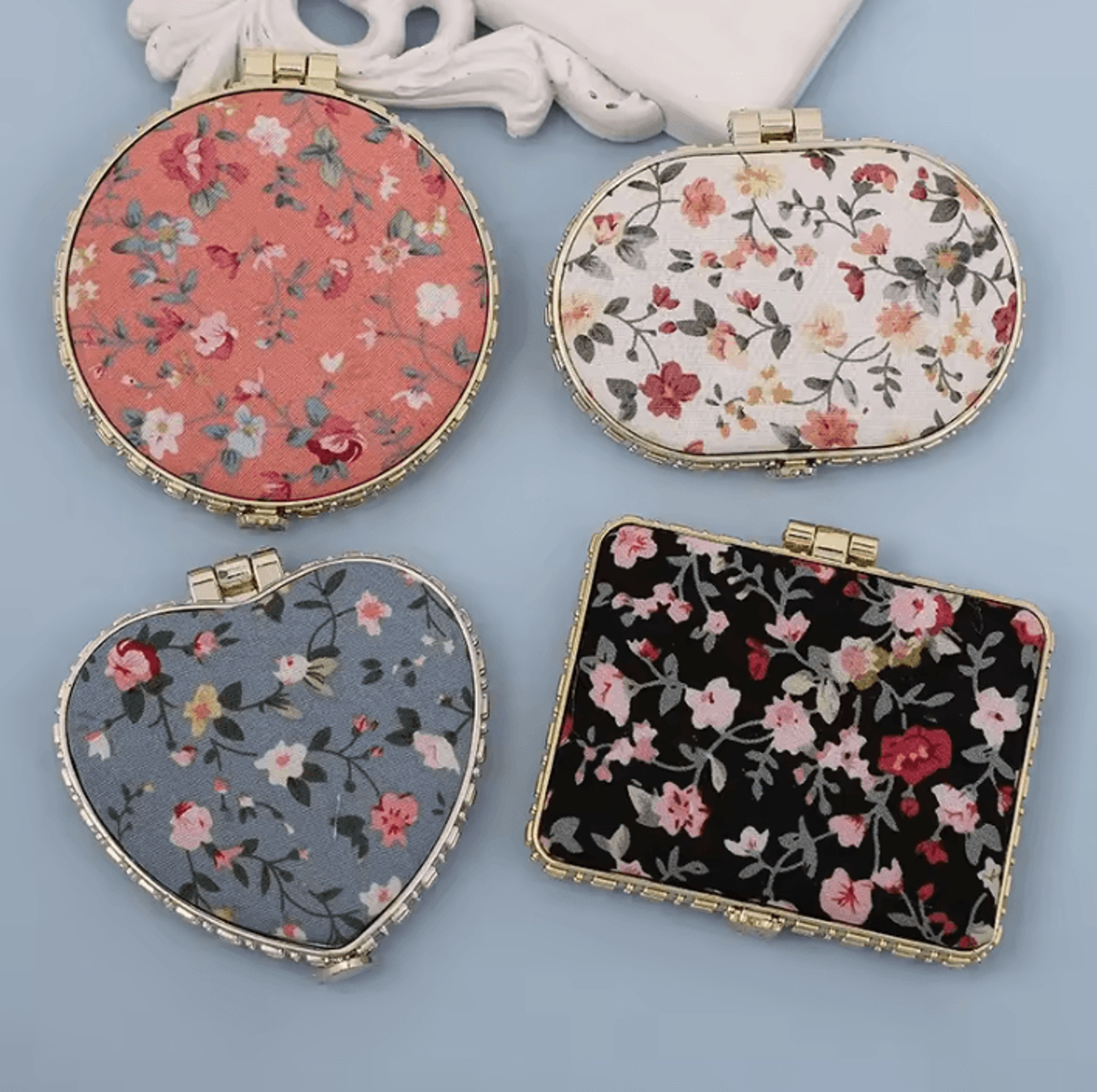 Vintage Floral Double Sided Pocket Makeup Mirror 1