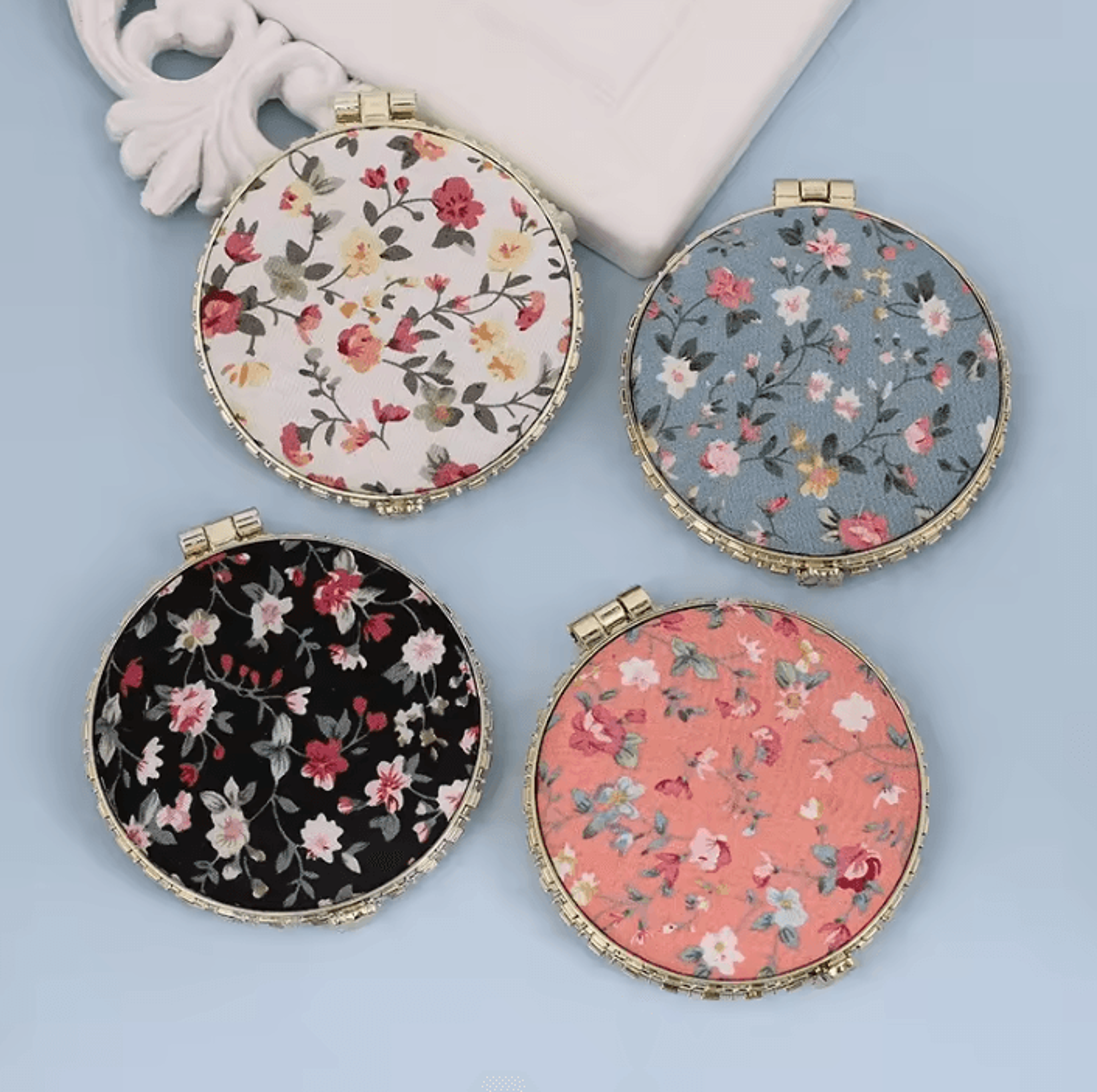 Vintage Floral Double Sided Pocket Makeup Mirror 8