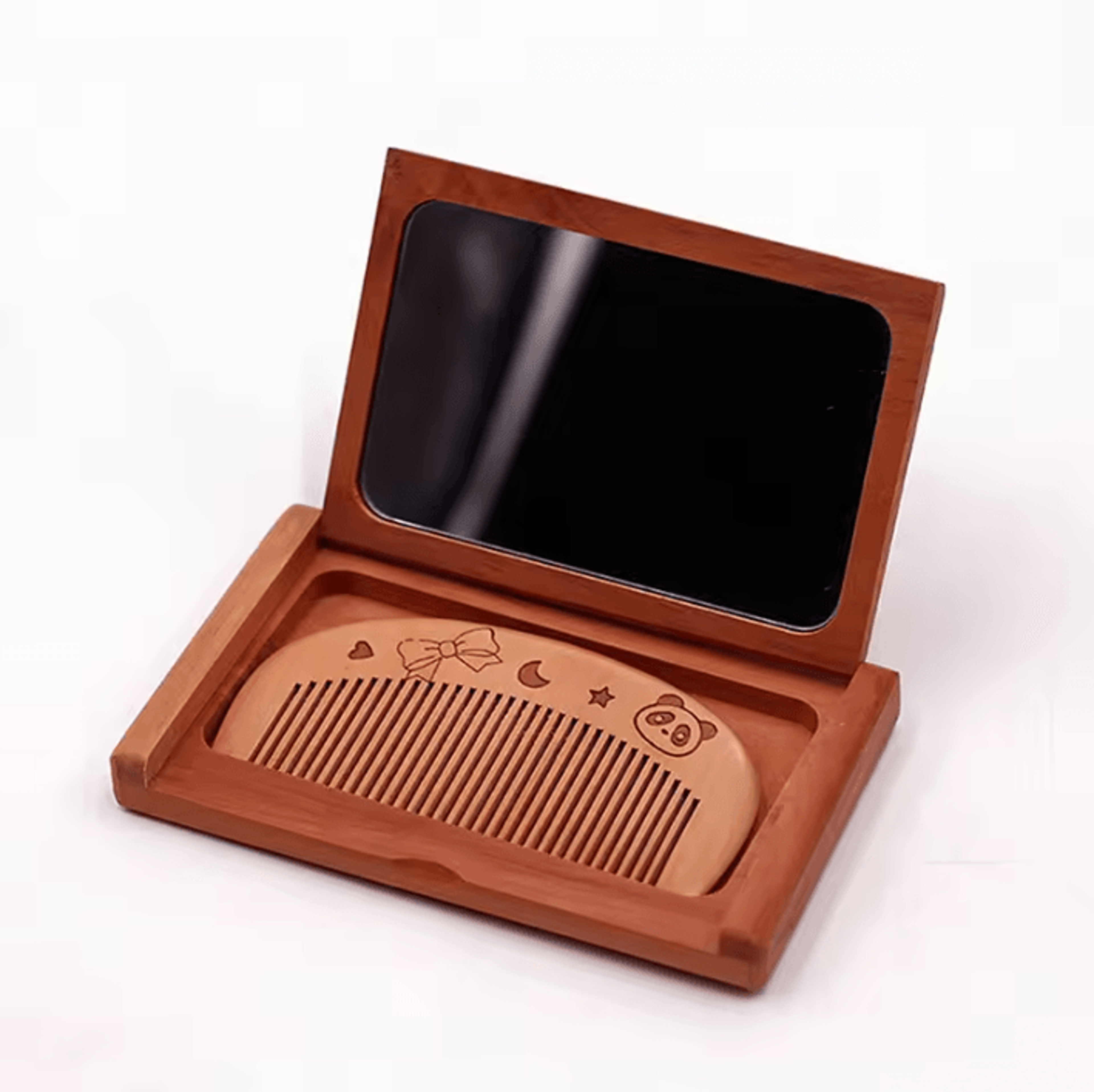 2 In 1 Peachwood Folding Comb And Mirror Set 4