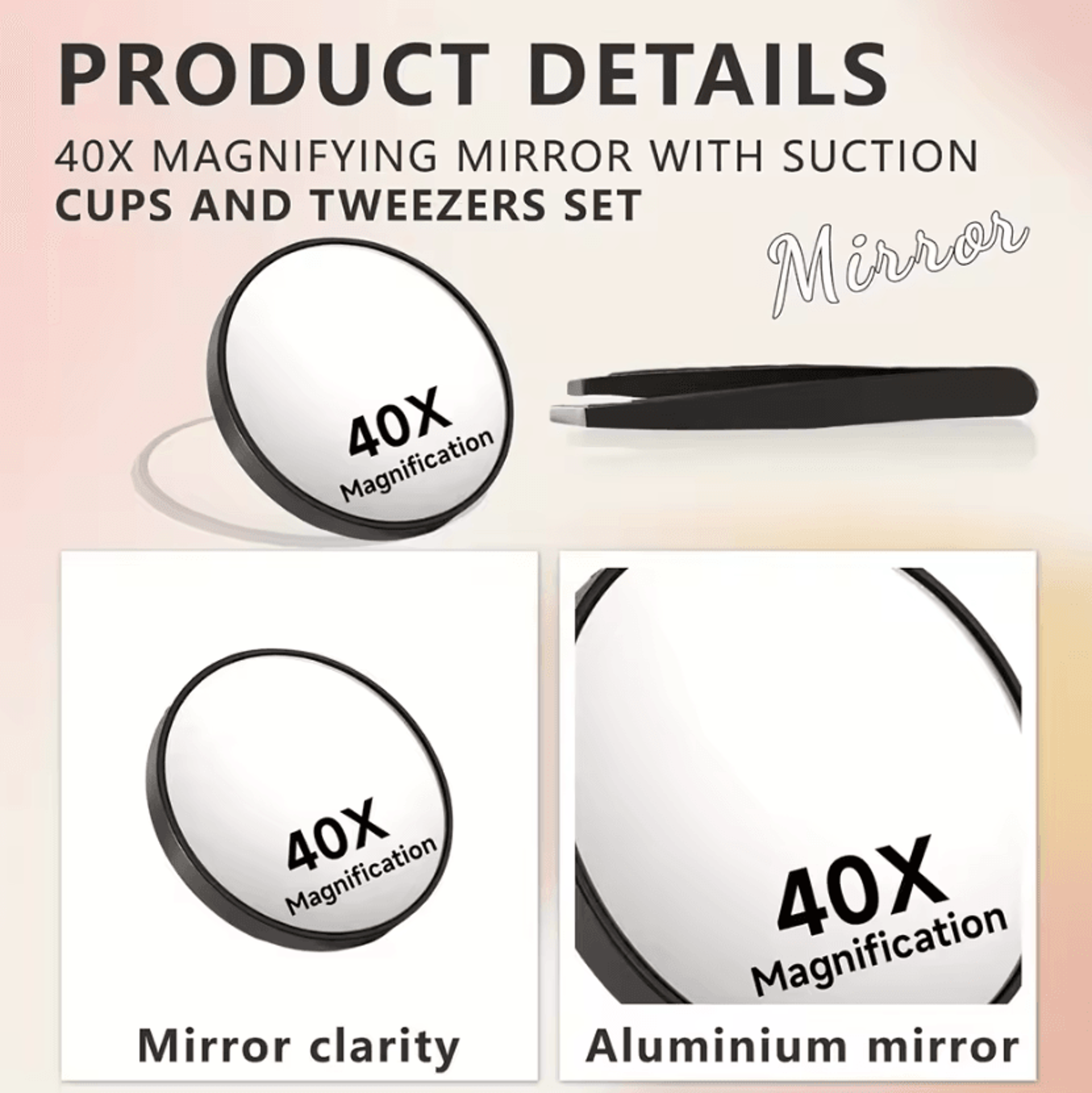 40X Suction Cup Magnifying Makeup Mirror With Tweezers 1