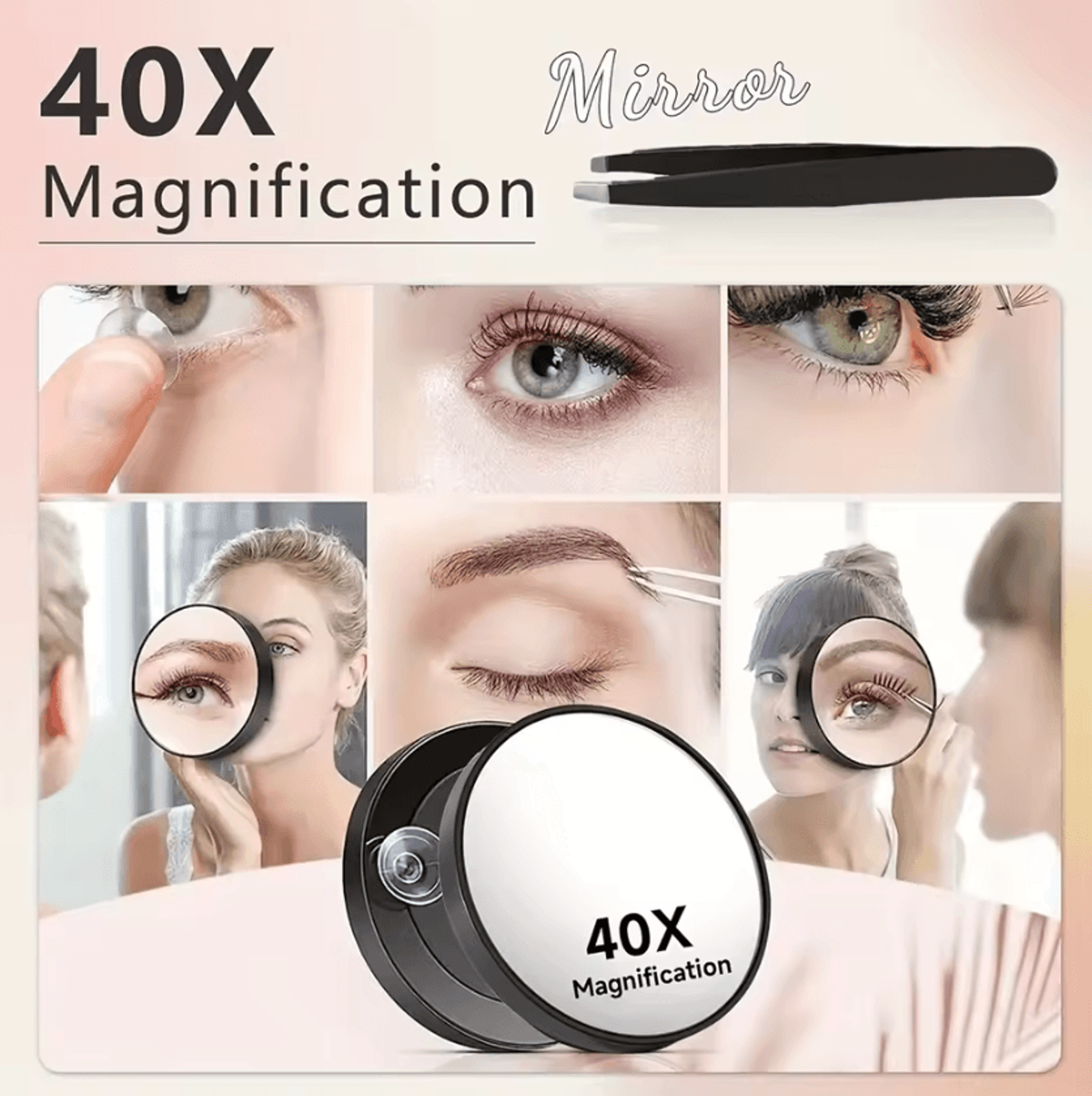 40X Suction Cup Magnifying Makeup Mirror With Tweezers 3