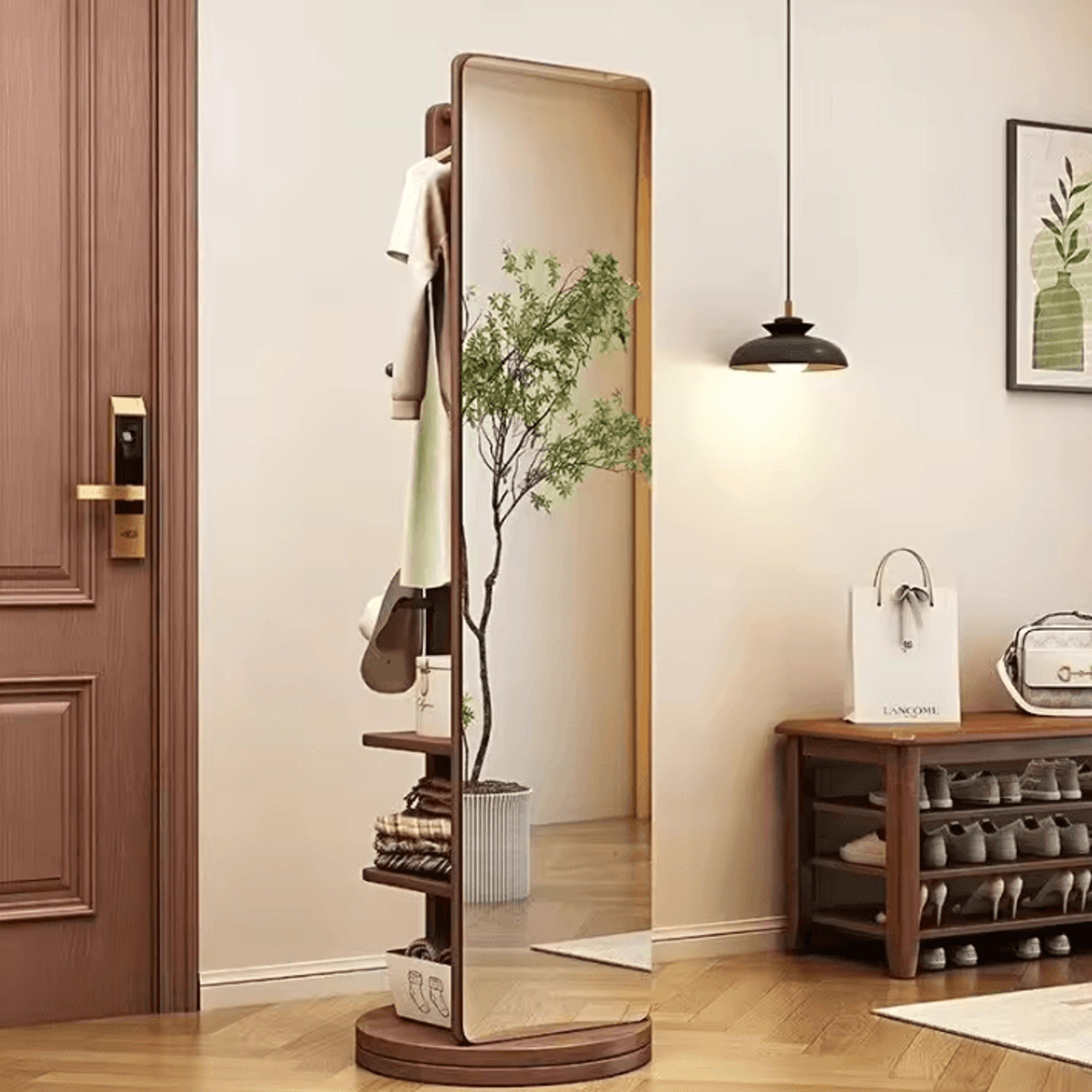 360 Degree Rotating Full Length Mirror With Coat Rack And Storage 2