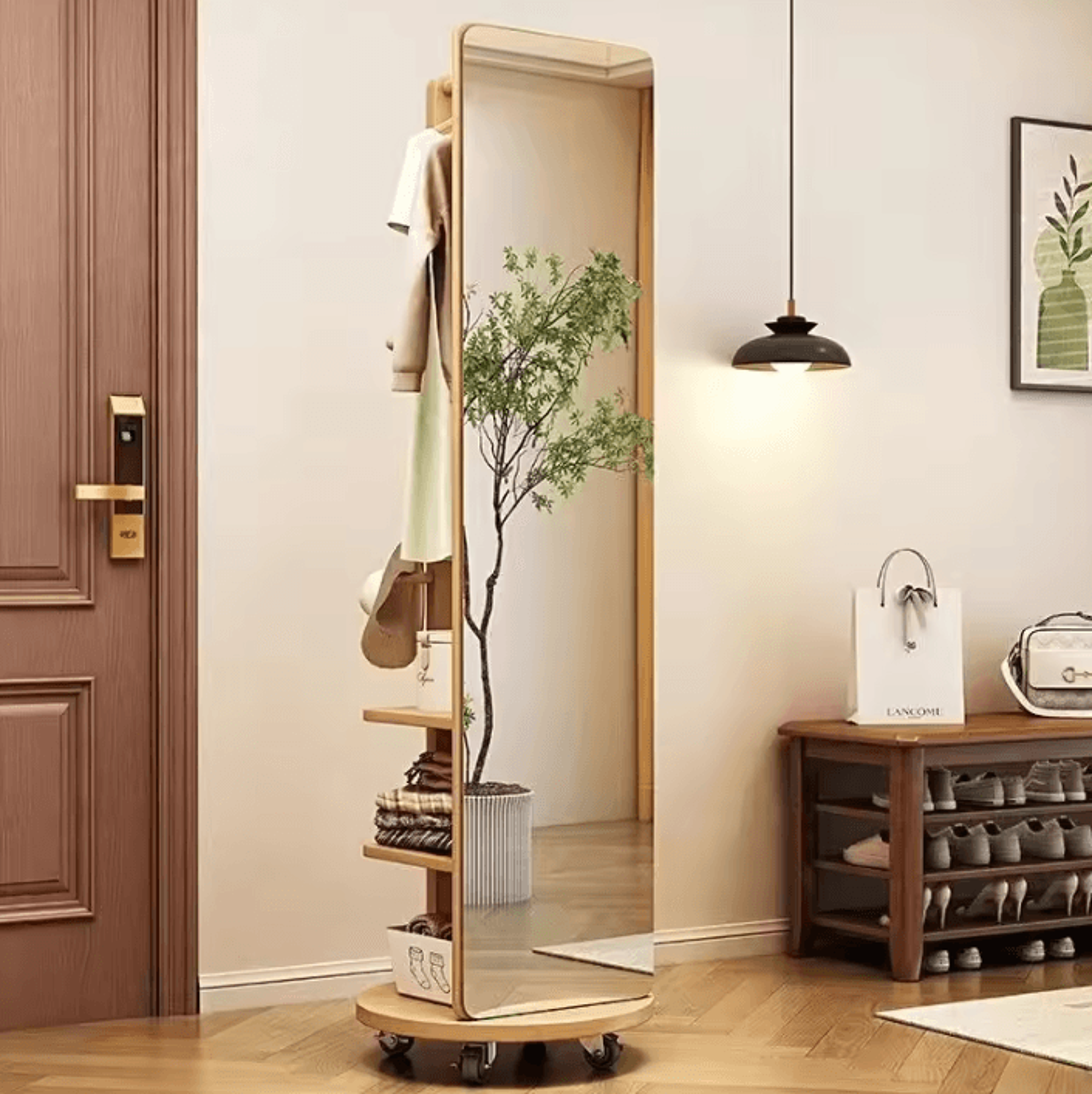 360 Degree Rotating Full Length Mirror With Coat Rack And Storage 3