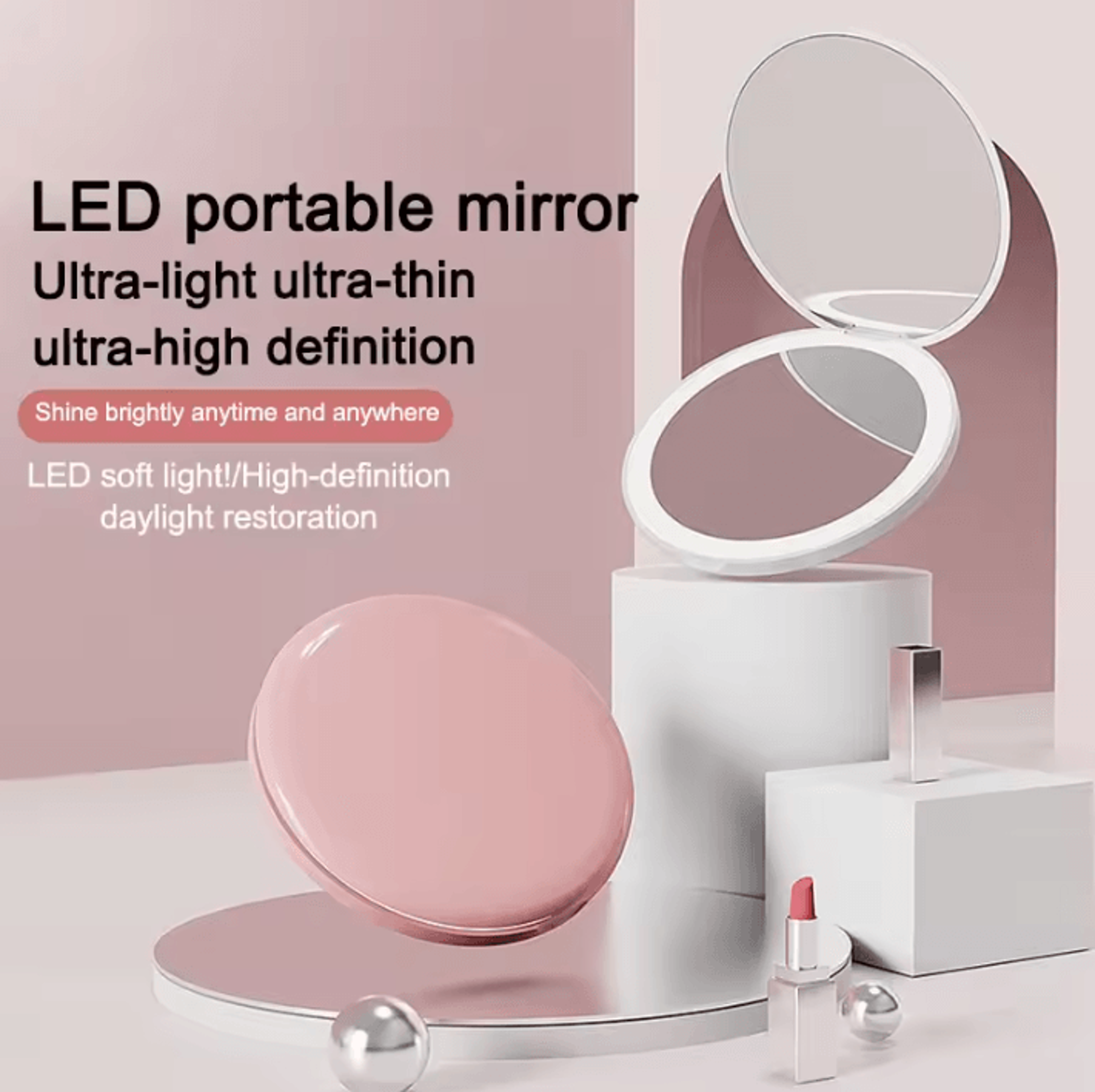 Personalized LED Double Sided Folding Pocket Makeup Mirror 1