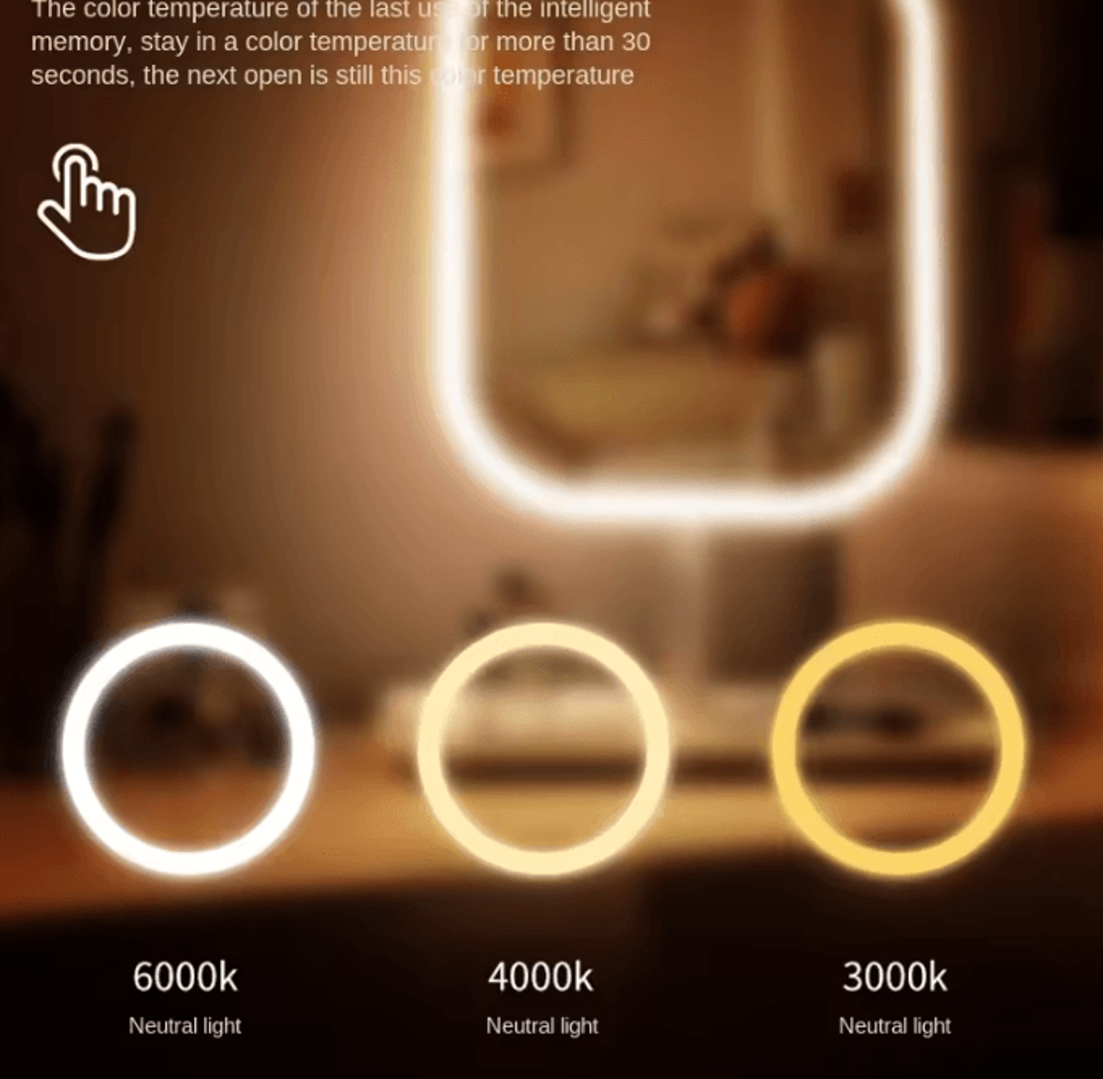 3 Color LED Desktop Vanity Mirror With Storage Tray 4