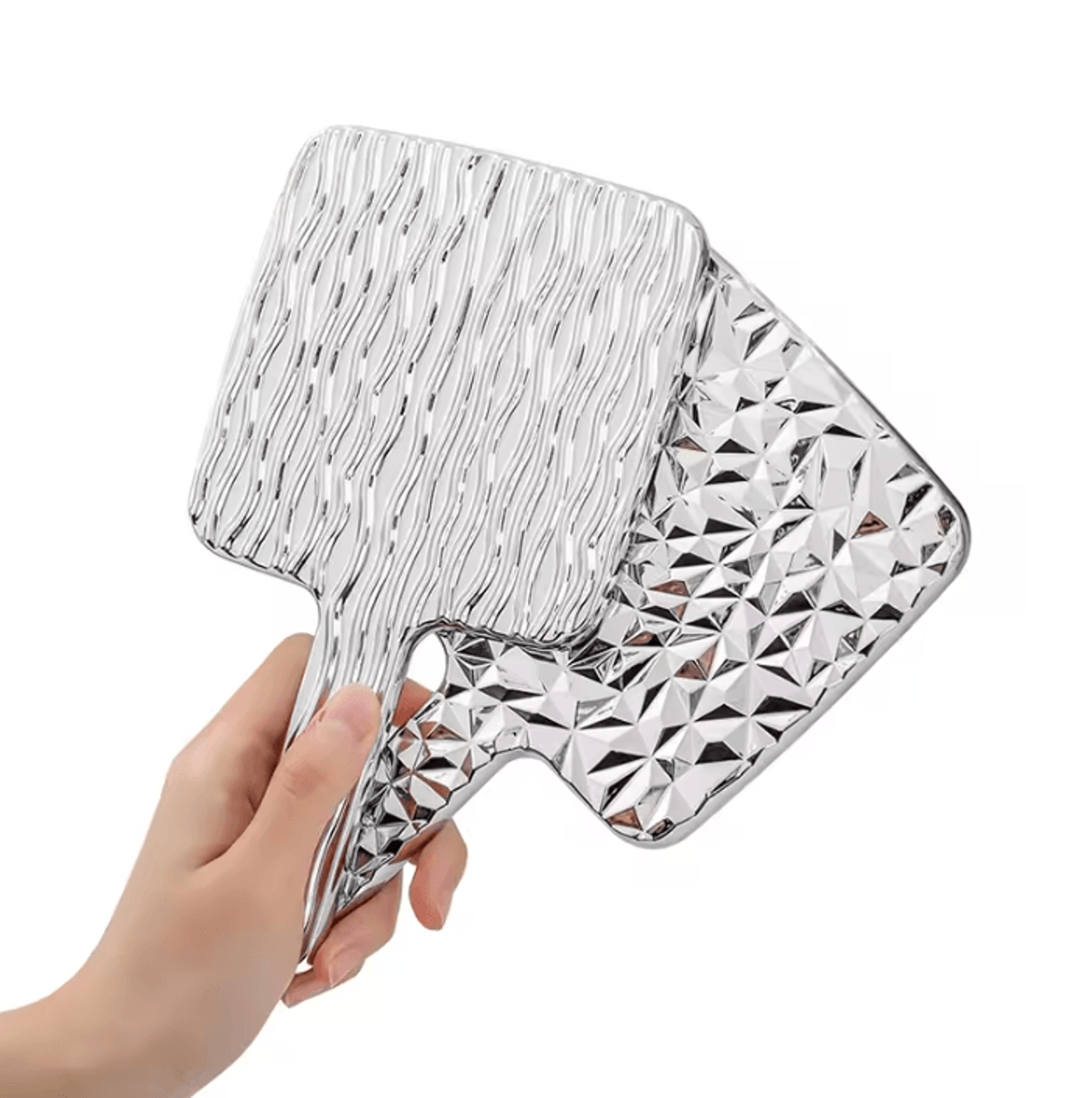 Square Electroplated Ripple Handheld Makeup Mirror 0