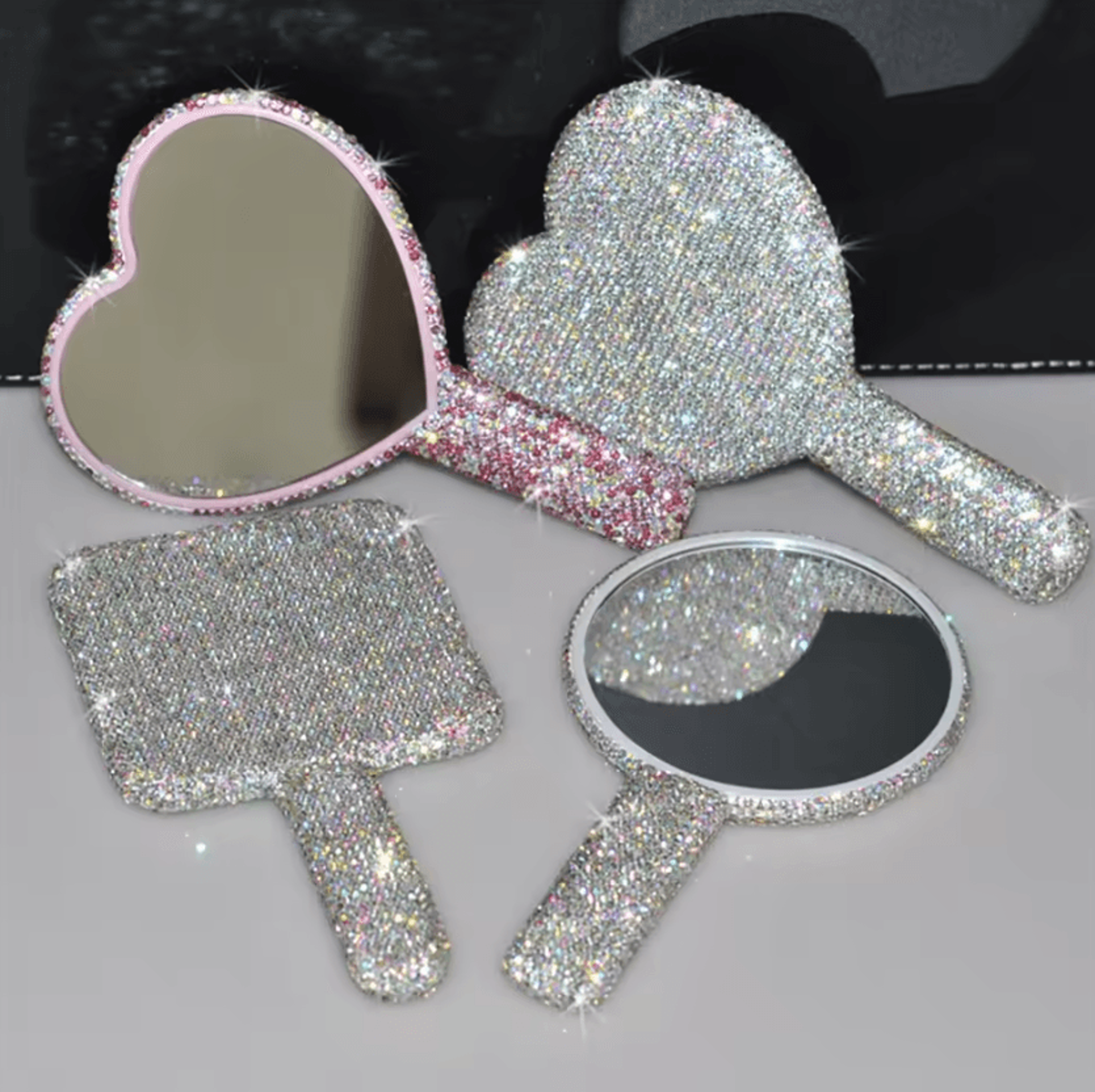 Heart Shaped Bling Handheld Makeup Mirror 4