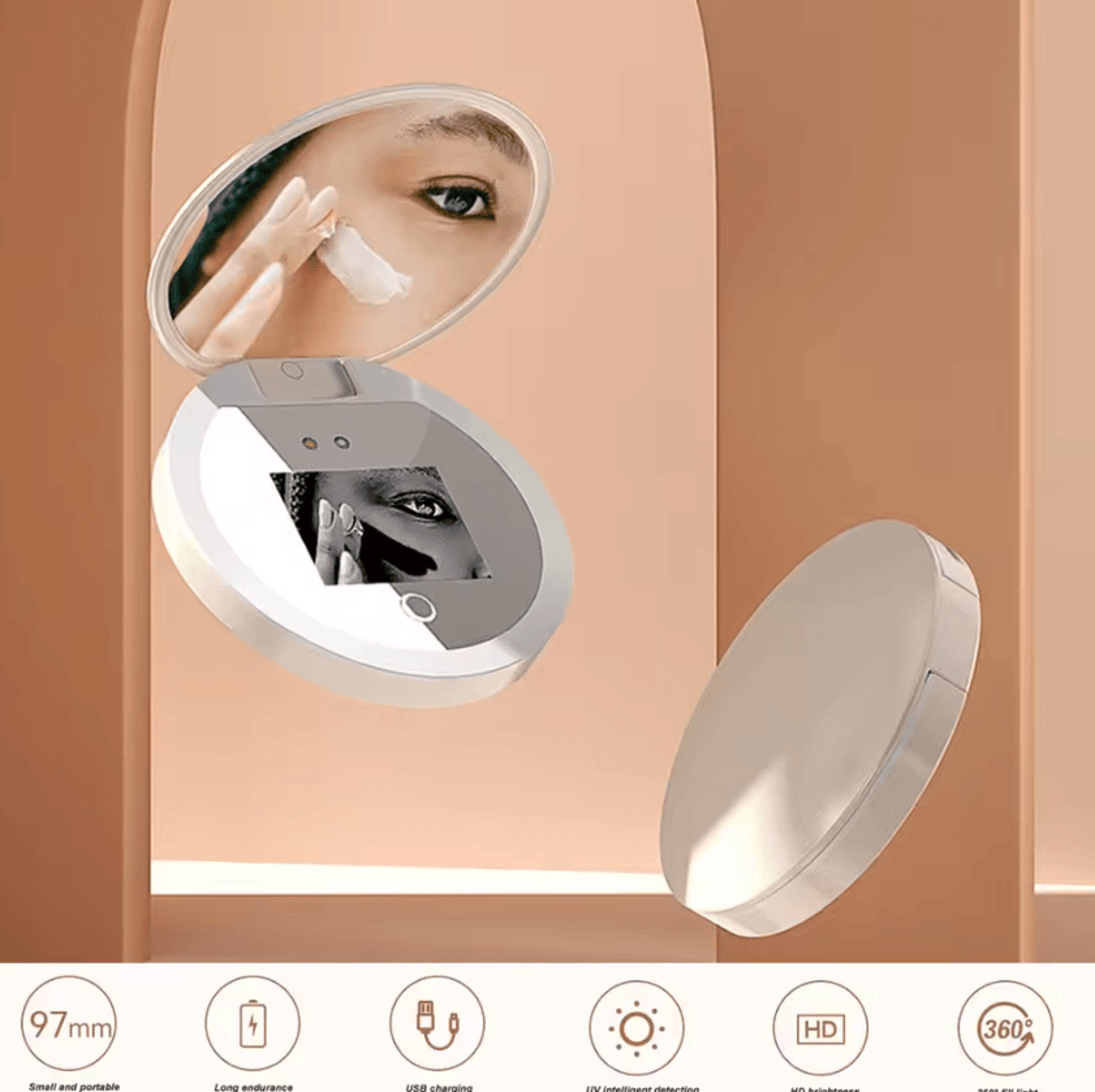 UV Sunscreen Testing Mirror With 2X Magnification And LED Light 3