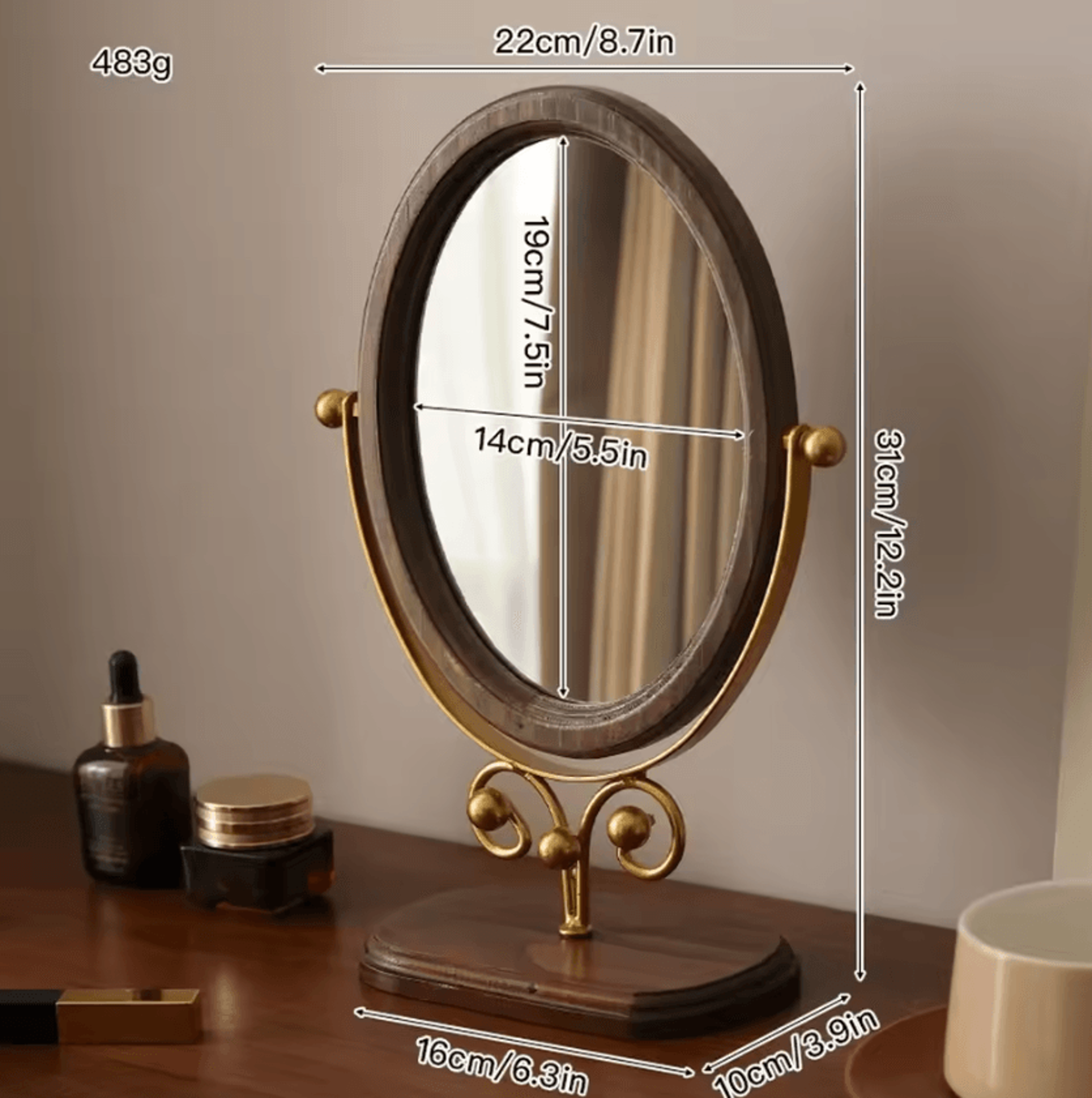 Solid Wood Oval Vanity Makeup Mirror 8