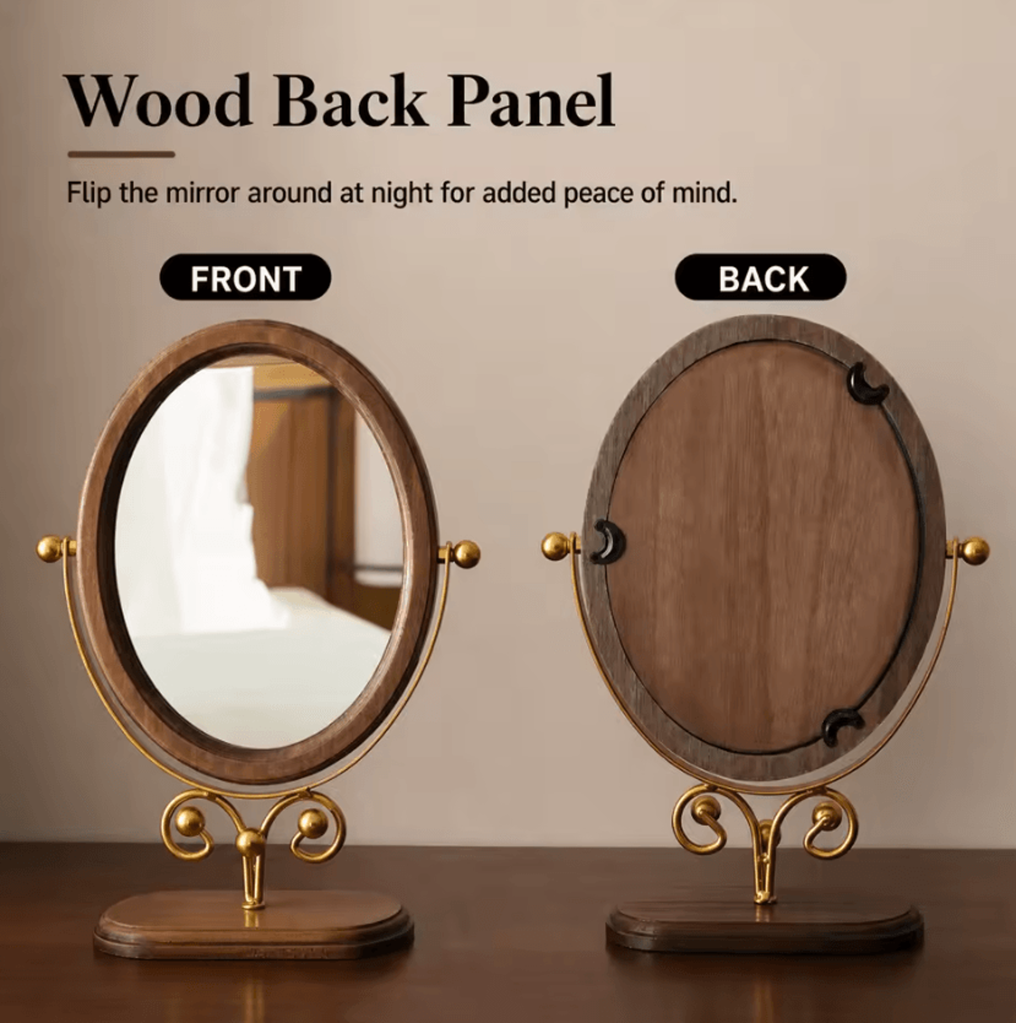 Solid Wood Oval Vanity Makeup Mirror 0