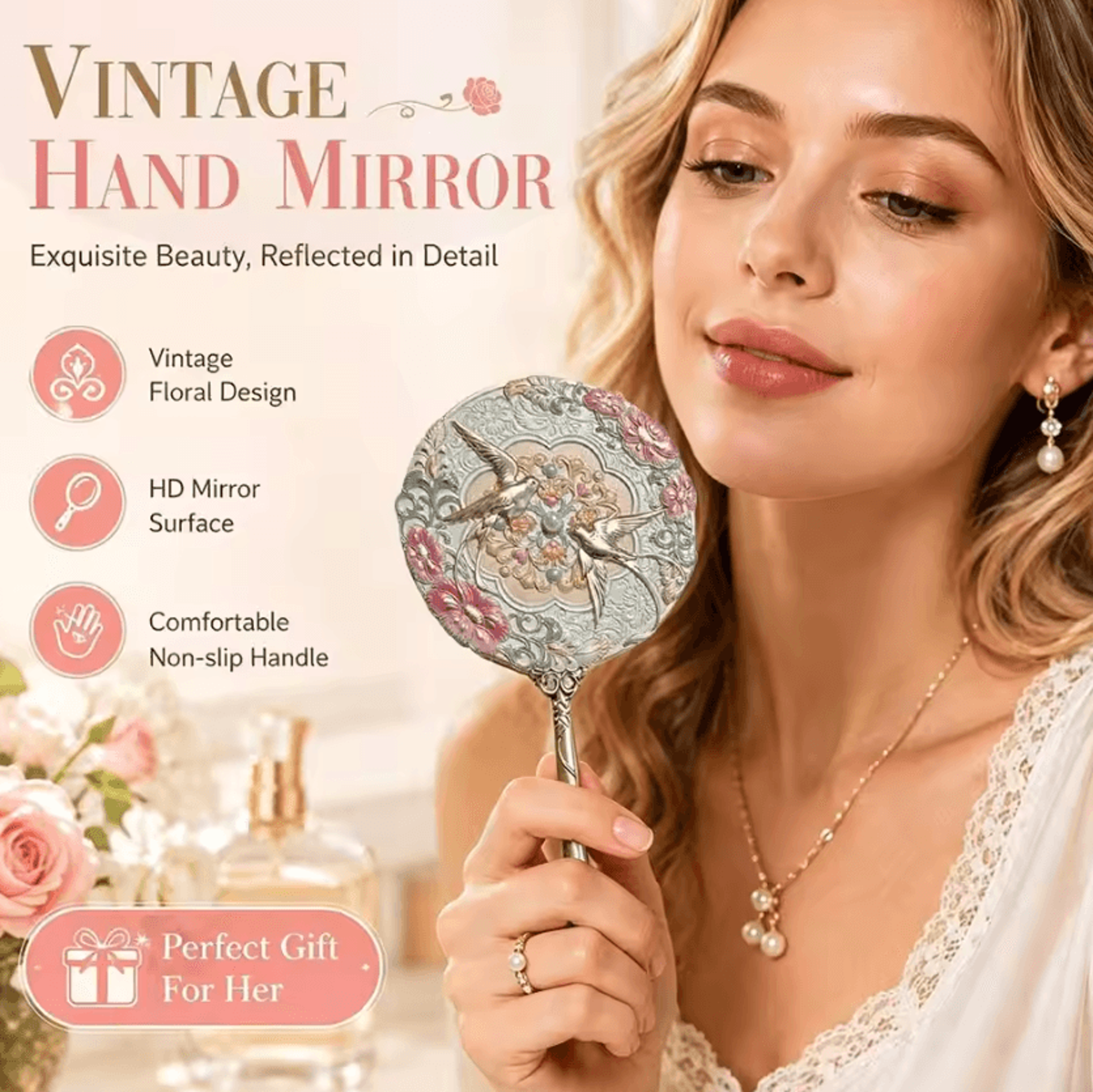 Vintage Chinese Style Princess Handheld Makeup Mirror 3