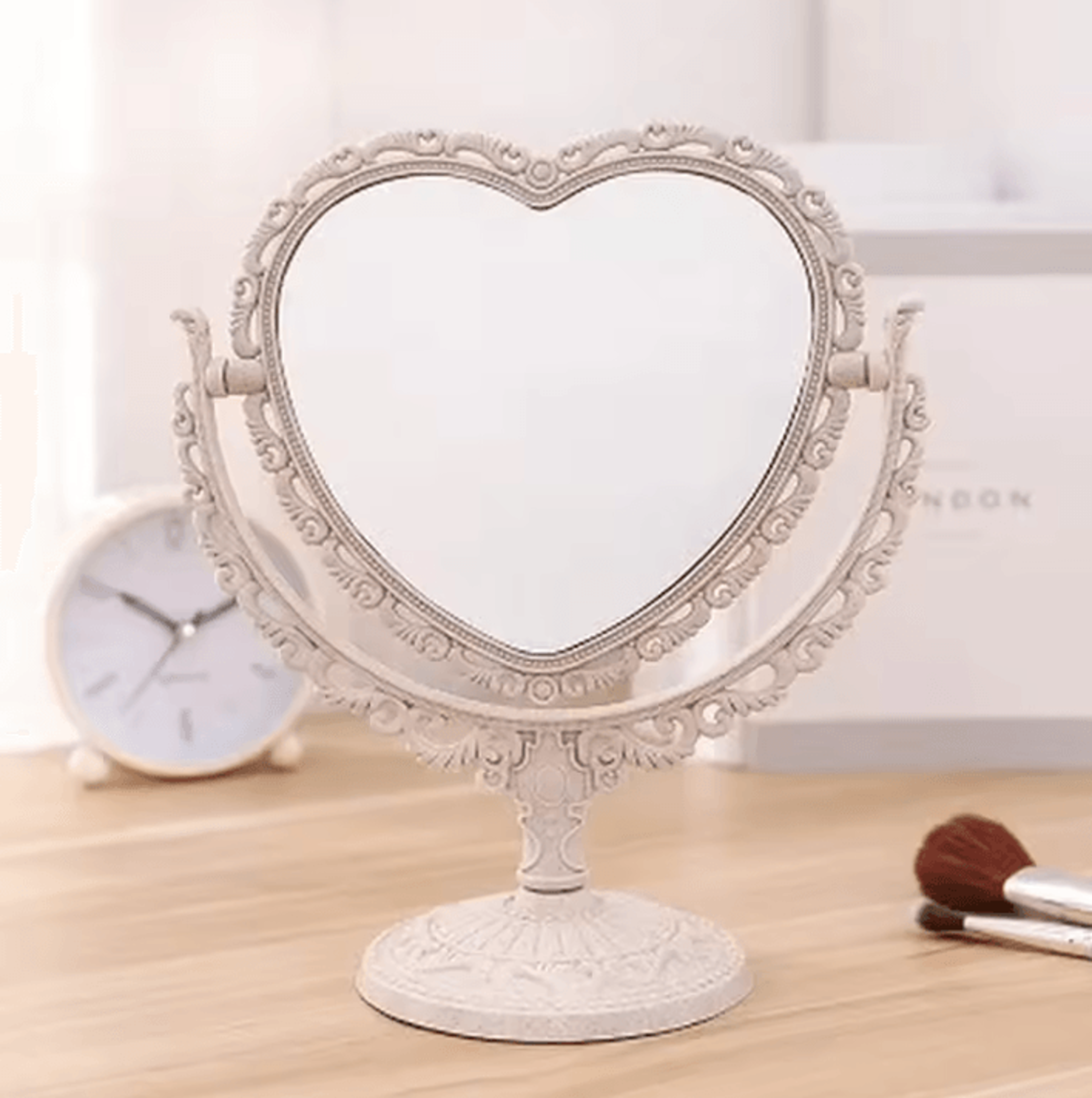 Heart Shaped Double Sided Desktop Makeup Mirror 3