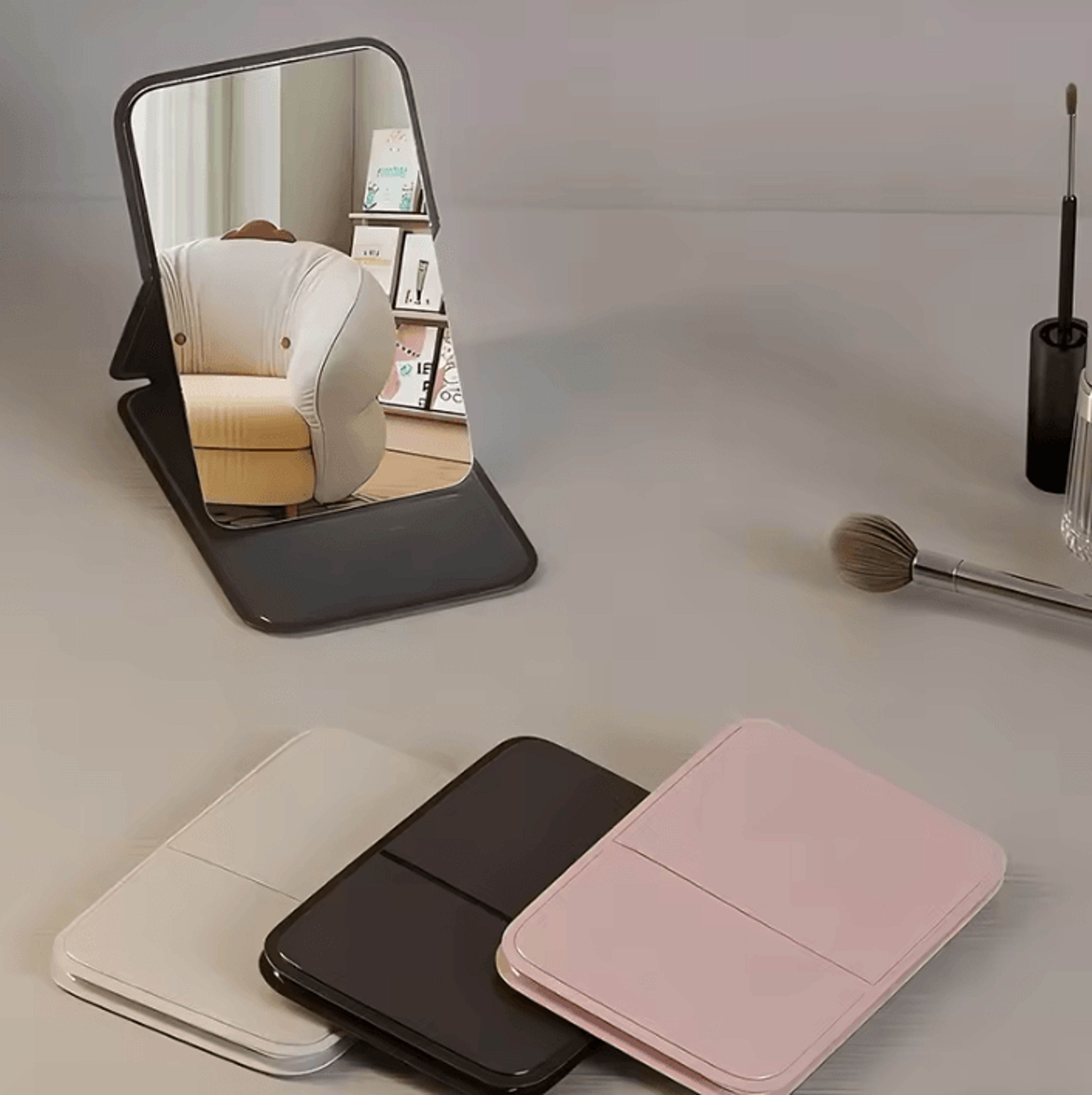 PU Leather Foldable Makeup Mirror For Desktop And Travel 2
