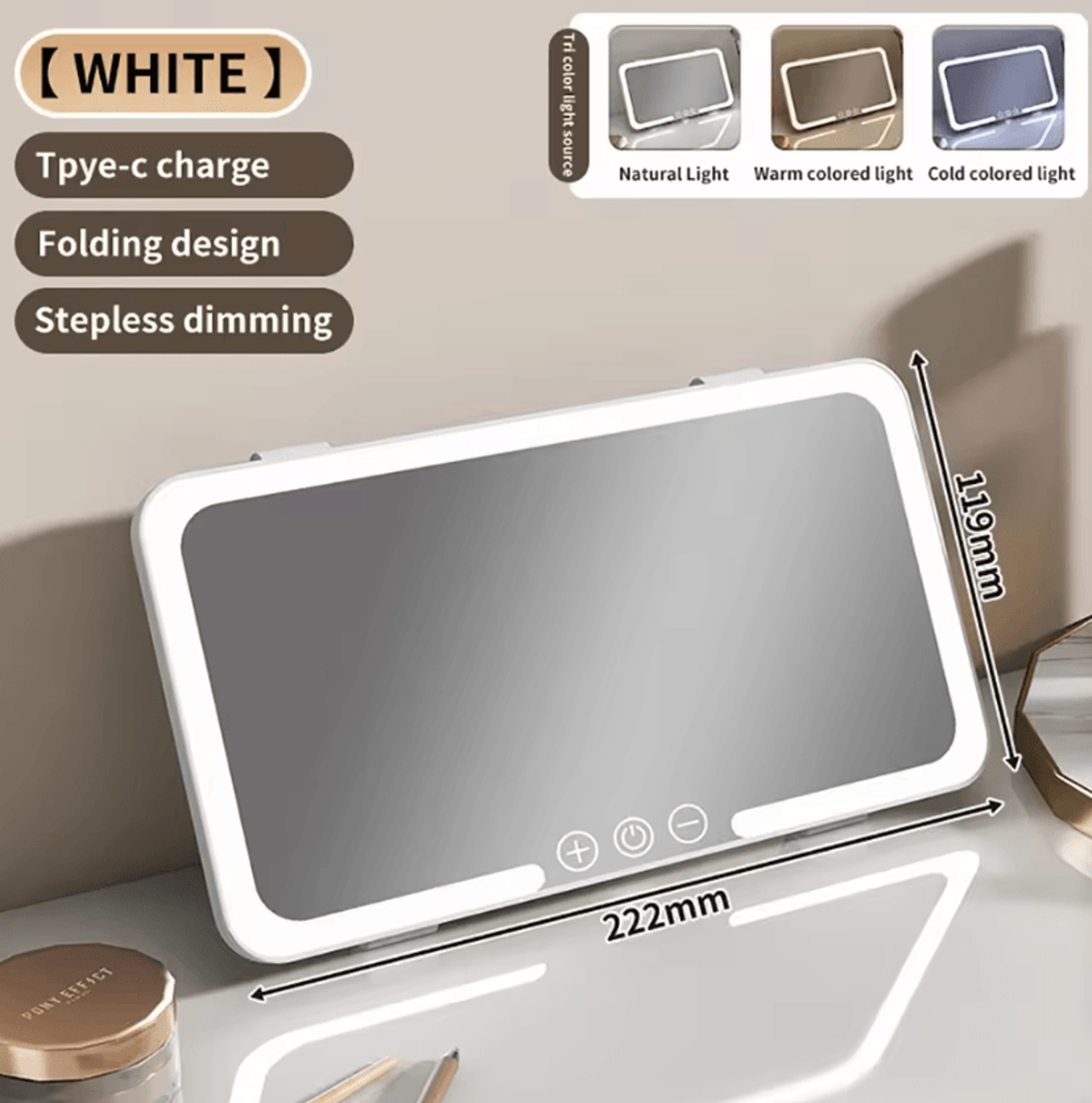 Dimmable LED Car Sun Visor Makeup Mirror With 3 Light Modes 5