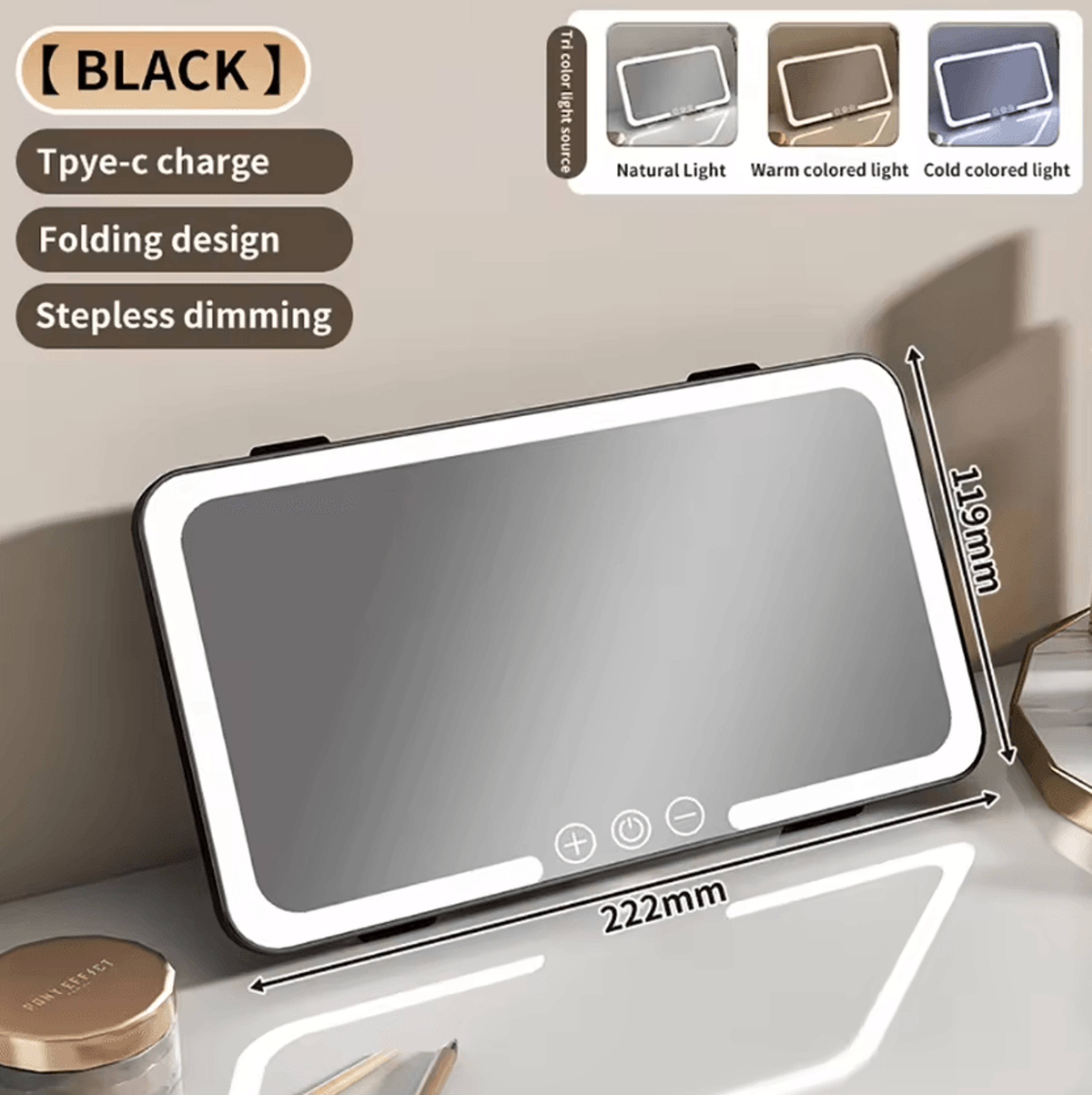 Dimmable LED Car Sun Visor Makeup Mirror With 3 Light Modes 6