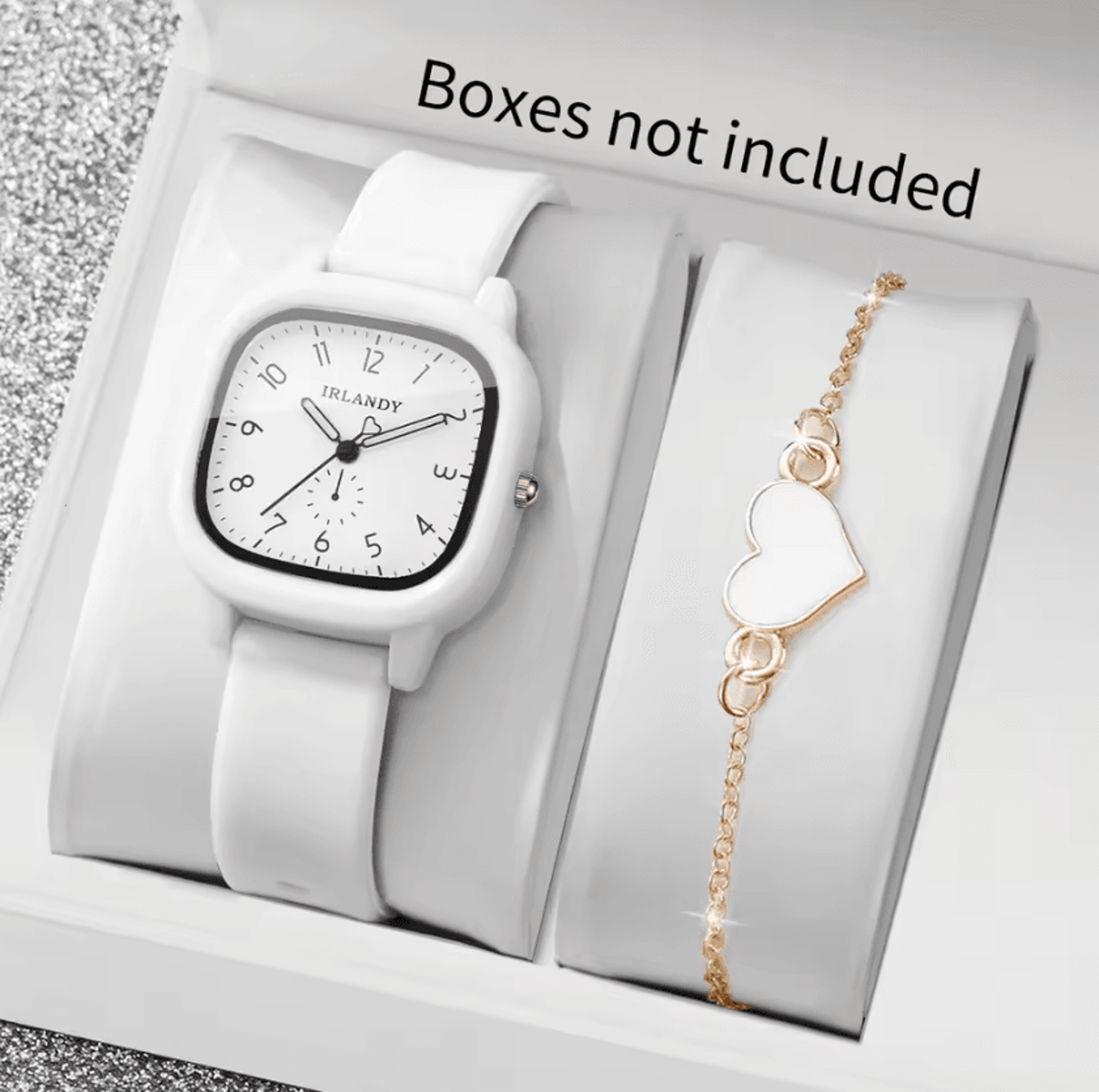 Arabic Dial Square Quartz Watch And Heart Bracelet Set 5