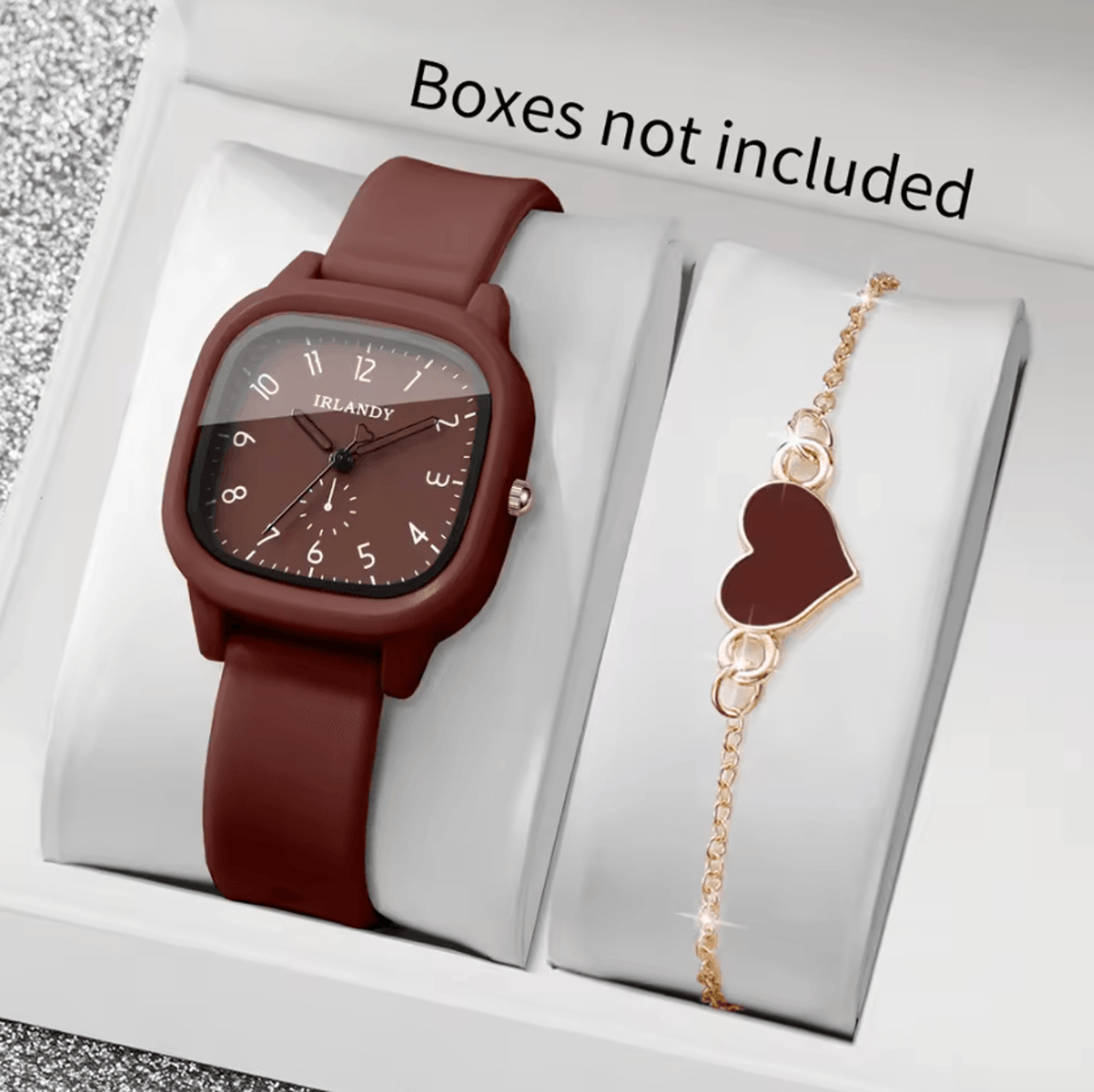 Arabic Dial Square Quartz Watch And Heart Bracelet Set 6