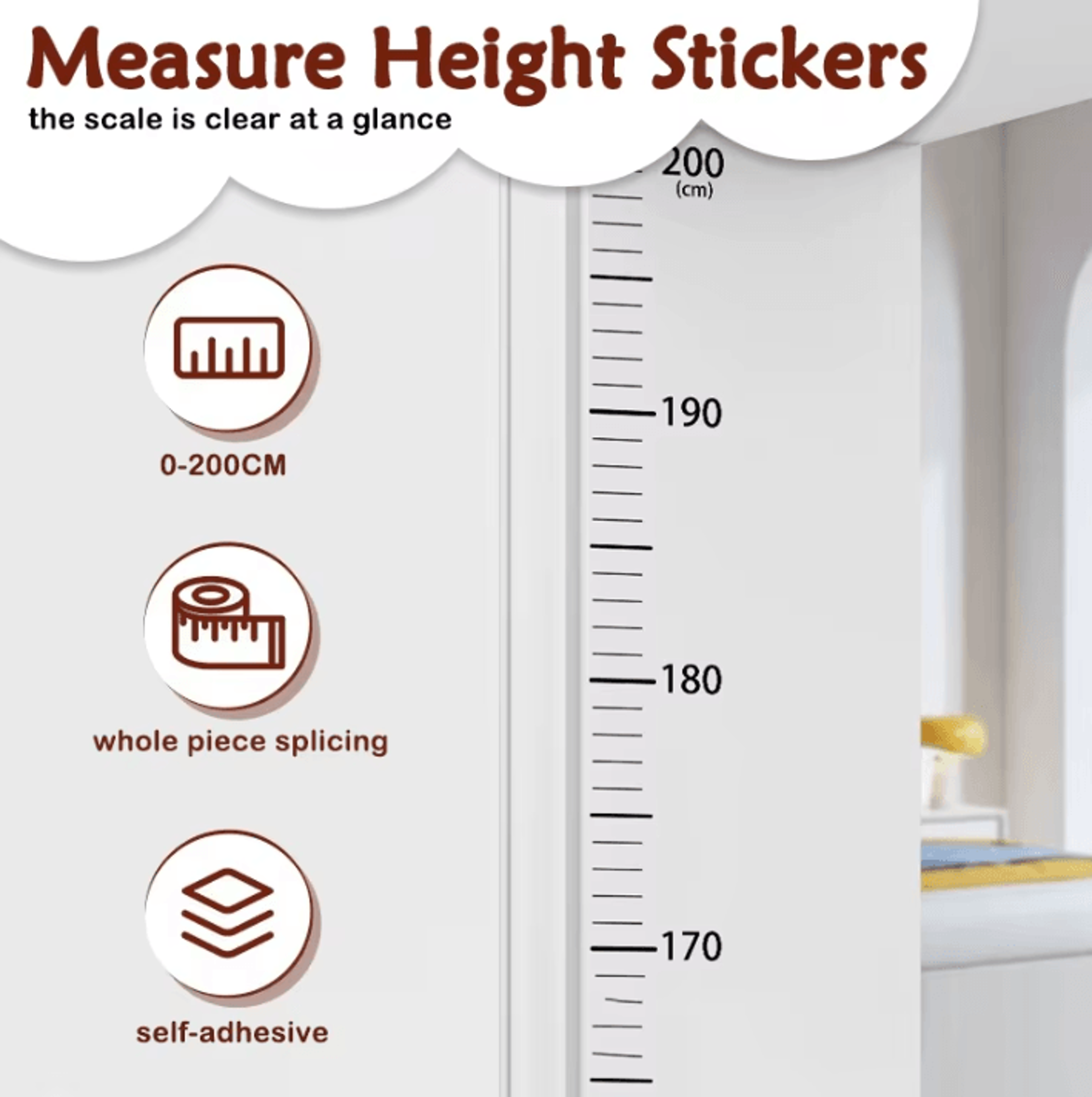 2M Transparent Kids Height Chart Self Adhesive Waterproof Wall Measuring Ruler 1