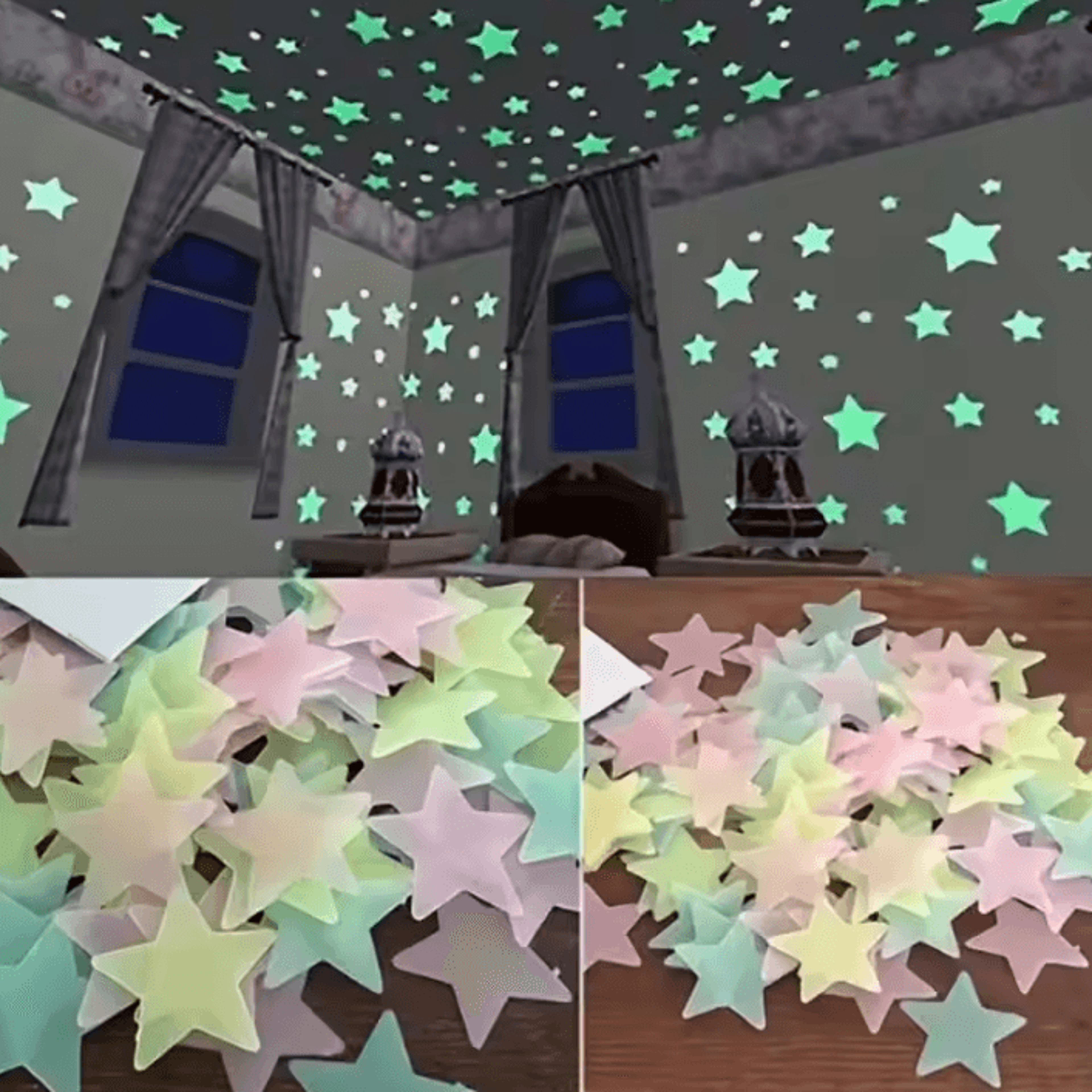 100 Piece 3D Glow In The Dark Star Wall Stickers For Kids Room 0