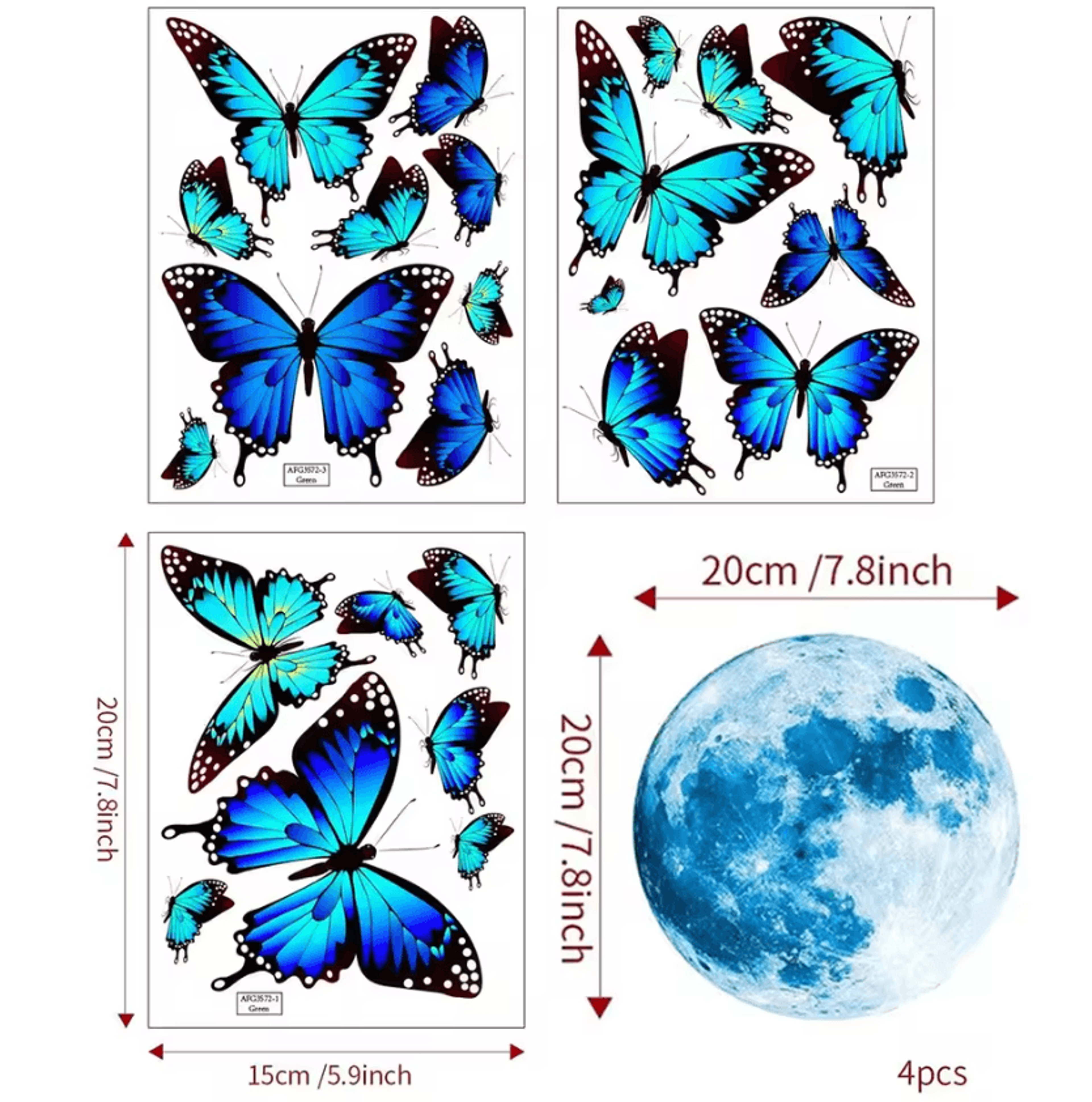 4 Piece Moon And Butterfly Glow In The Dark Wall Stickers 4