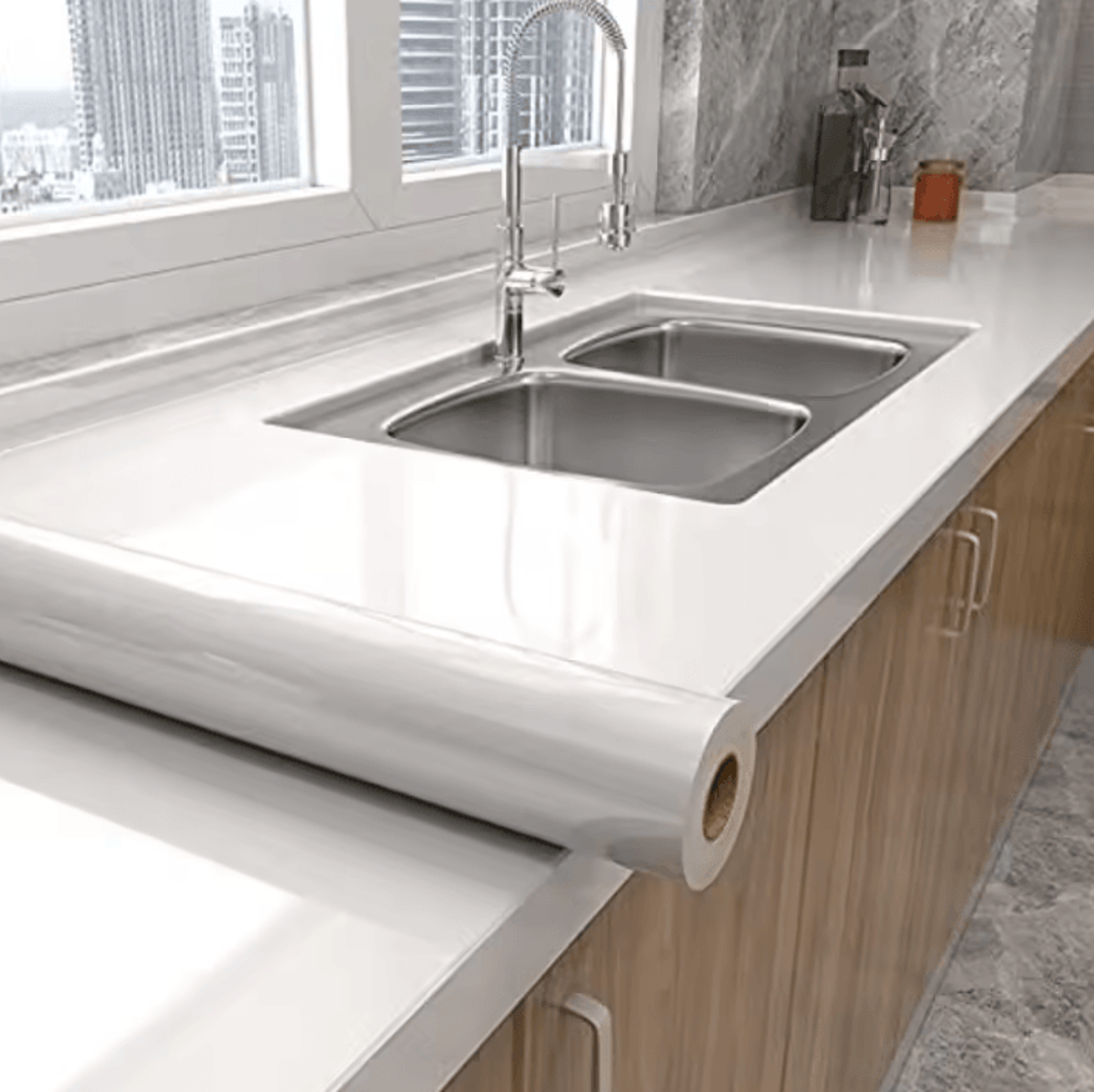 60x300cm glossy white peel and stick wallpaper waterproof countertop wrap