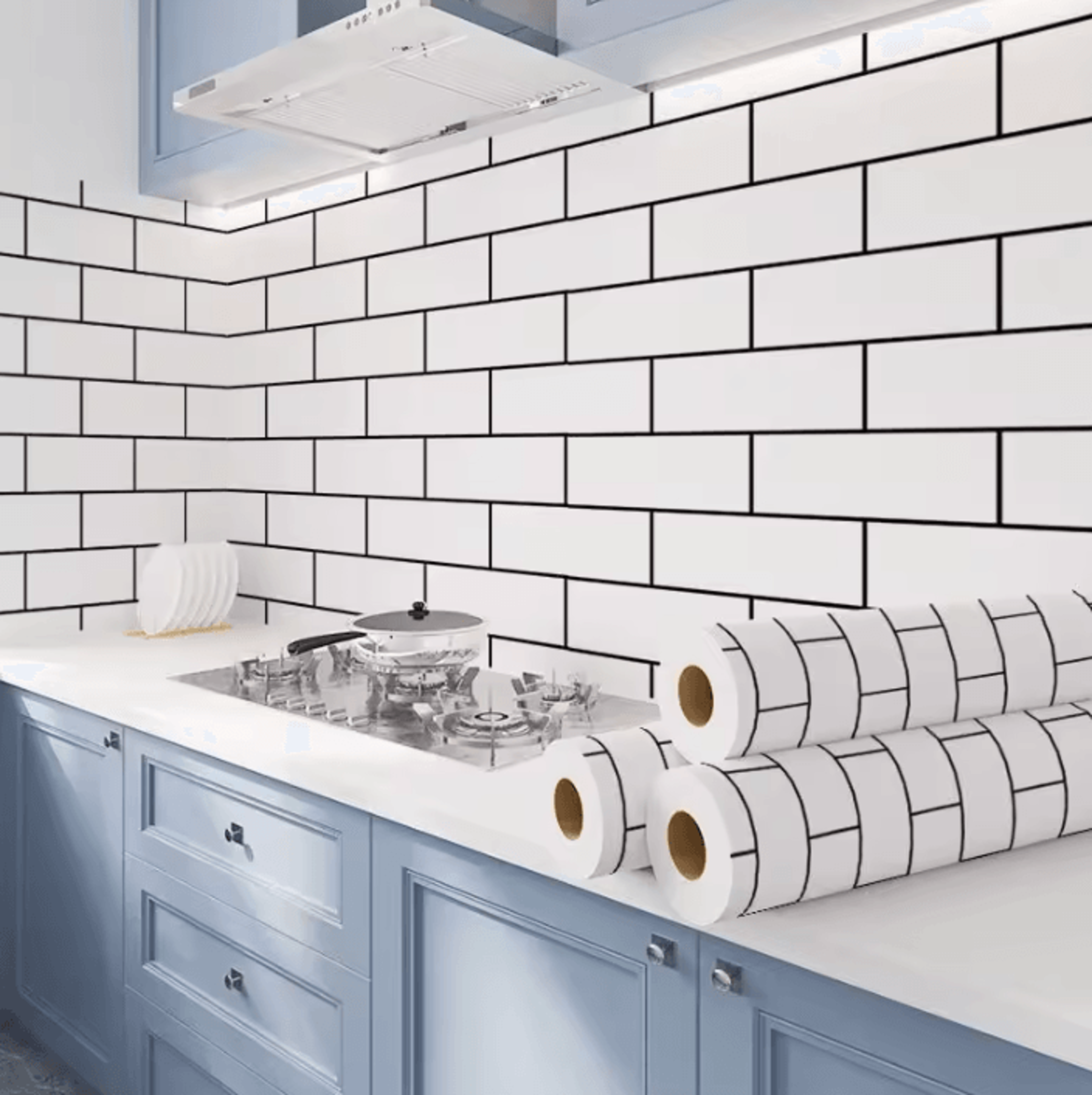 White Brick Peel And Stick Kitchen Backsplash Wallpaper 0